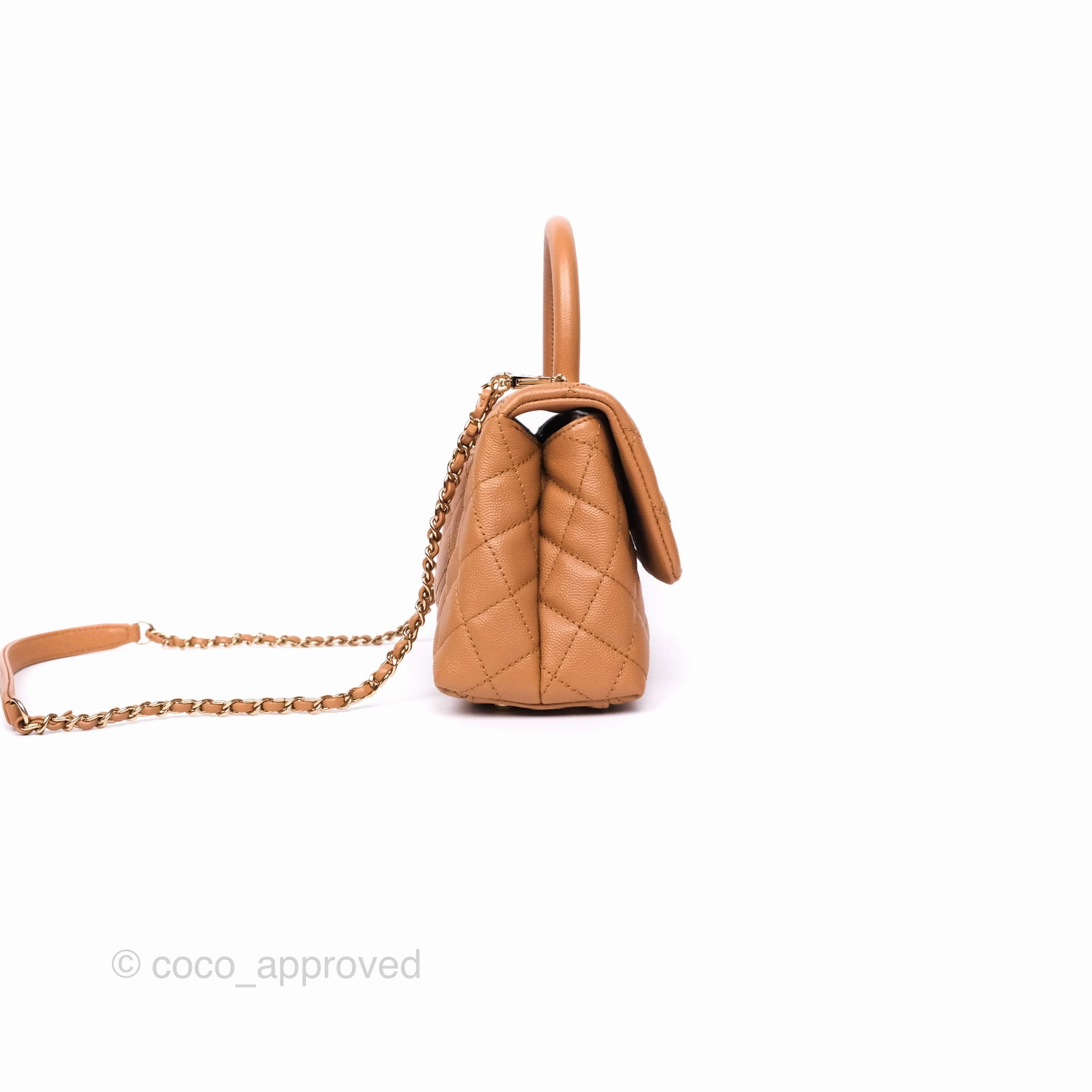 Chanel Small Coco Handle Caramel Beige Caviar Gold Hardware