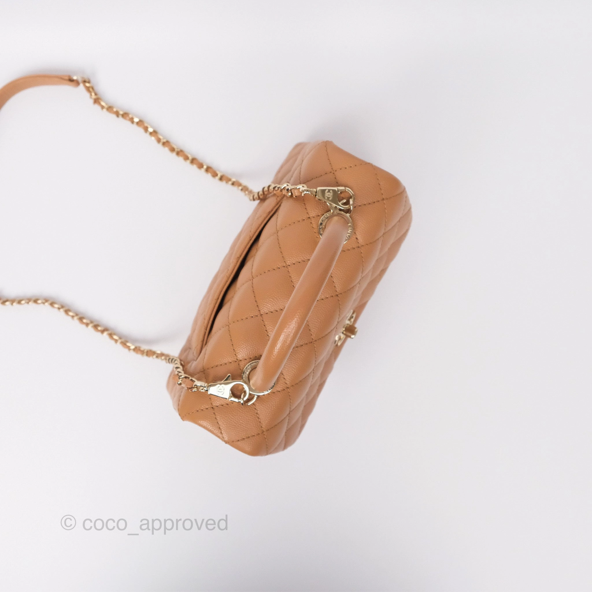 Chanel Small Coco Handle Caramel Beige Caviar Gold Hardware