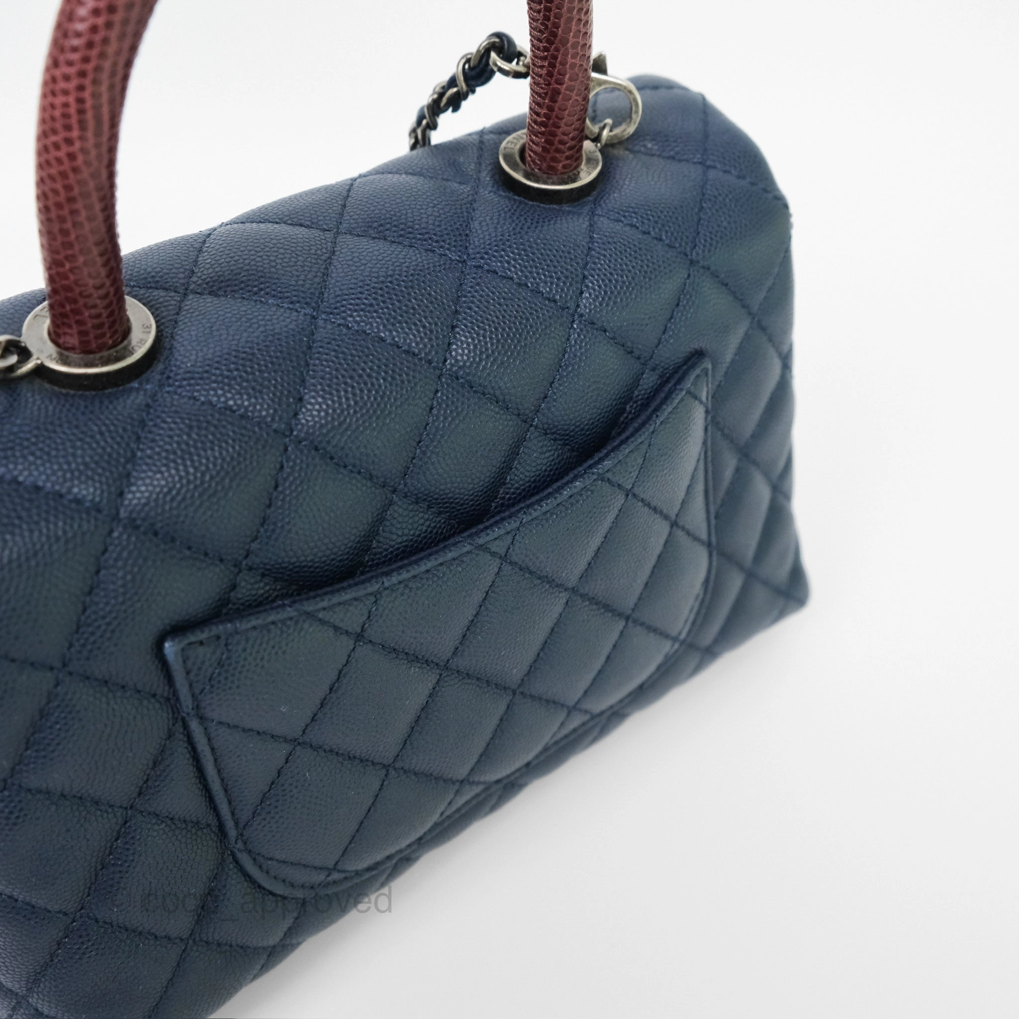 Chanel Small Coco Handle Navy Caviar Ruthenium Hardware Lizard Handle