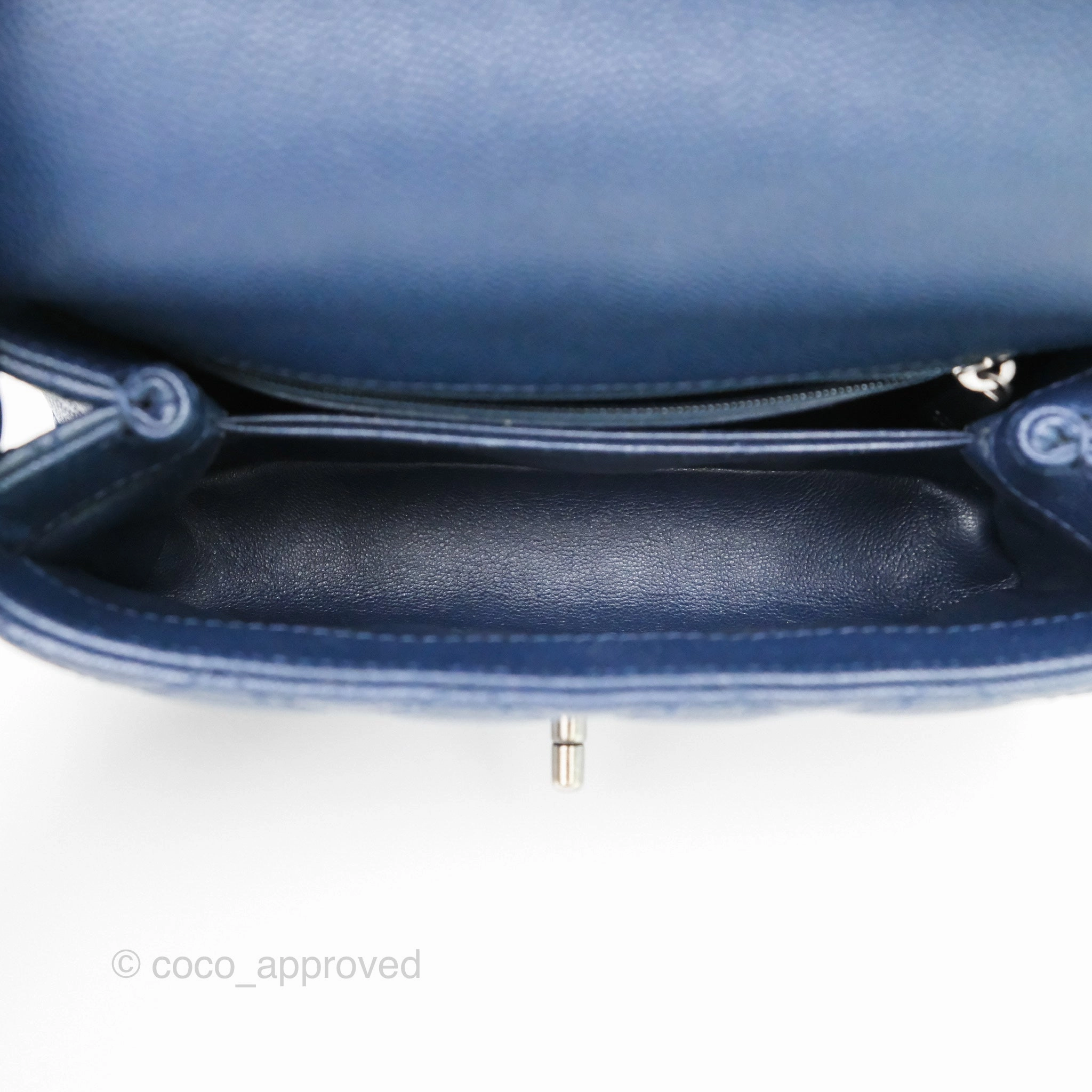 Chanel Small Coco Handle Navy Caviar Ruthenium Hardware Lizard Handle