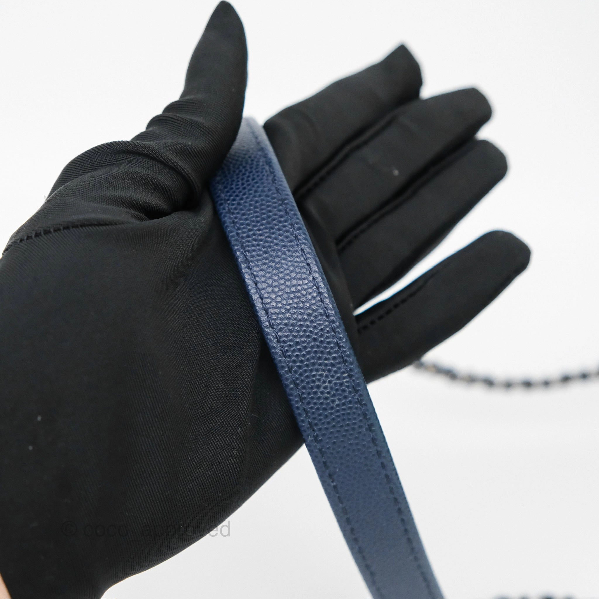 Chanel Small Coco Handle Navy Caviar Ruthenium Hardware Lizard Handle