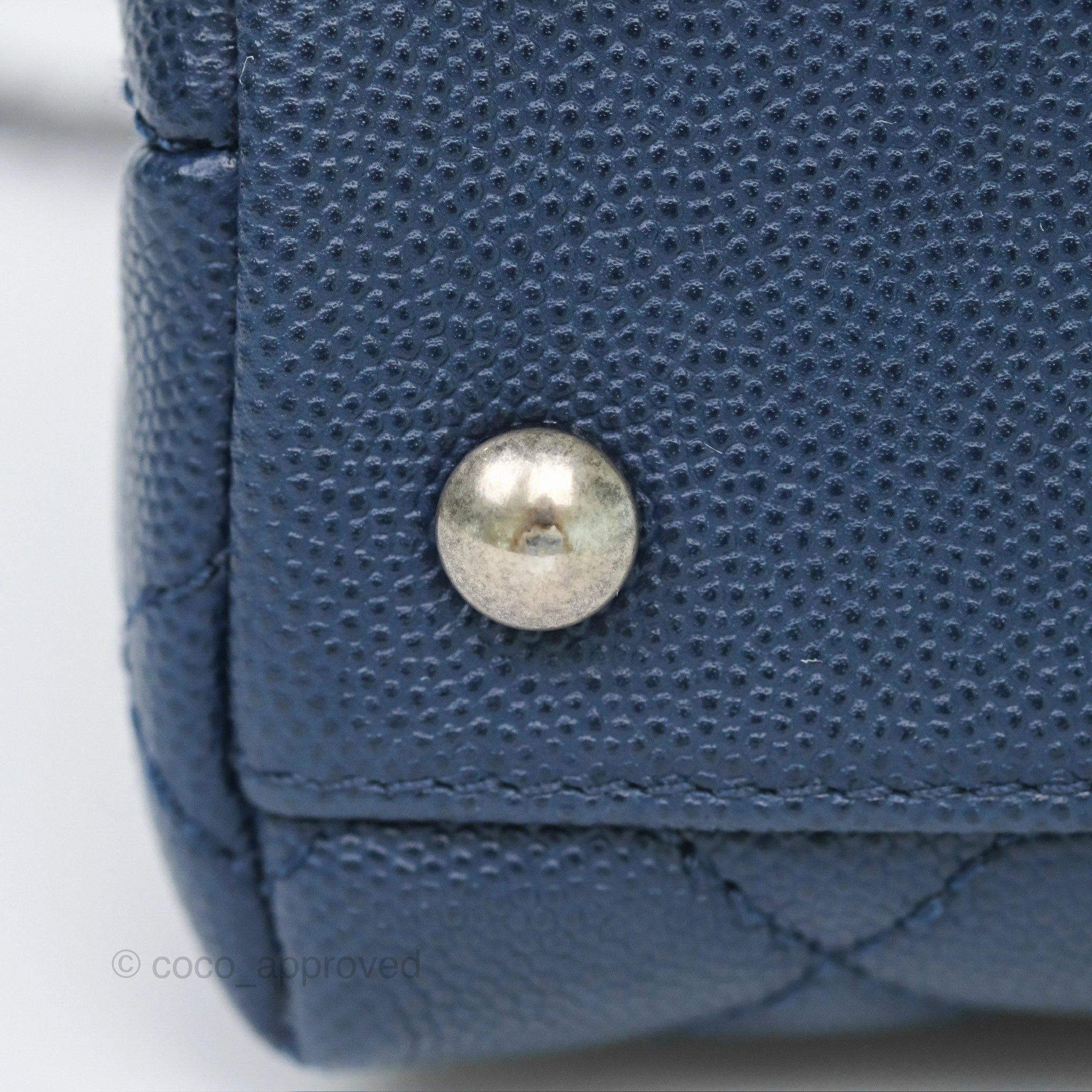 Chanel Small Coco Handle Navy Caviar Ruthenium Hardware Lizard Handle
