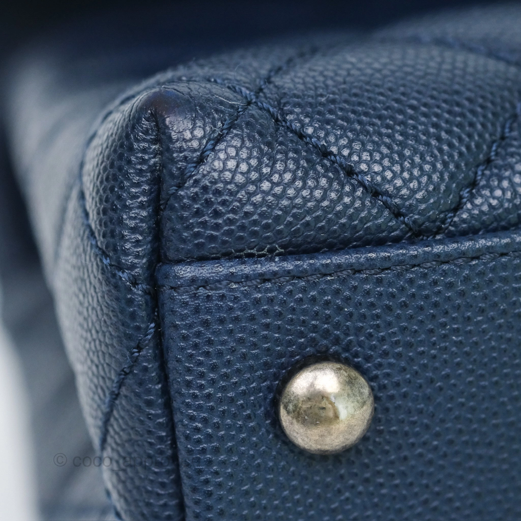 Chanel Small Coco Handle Navy Caviar Ruthenium Hardware Lizard Handle