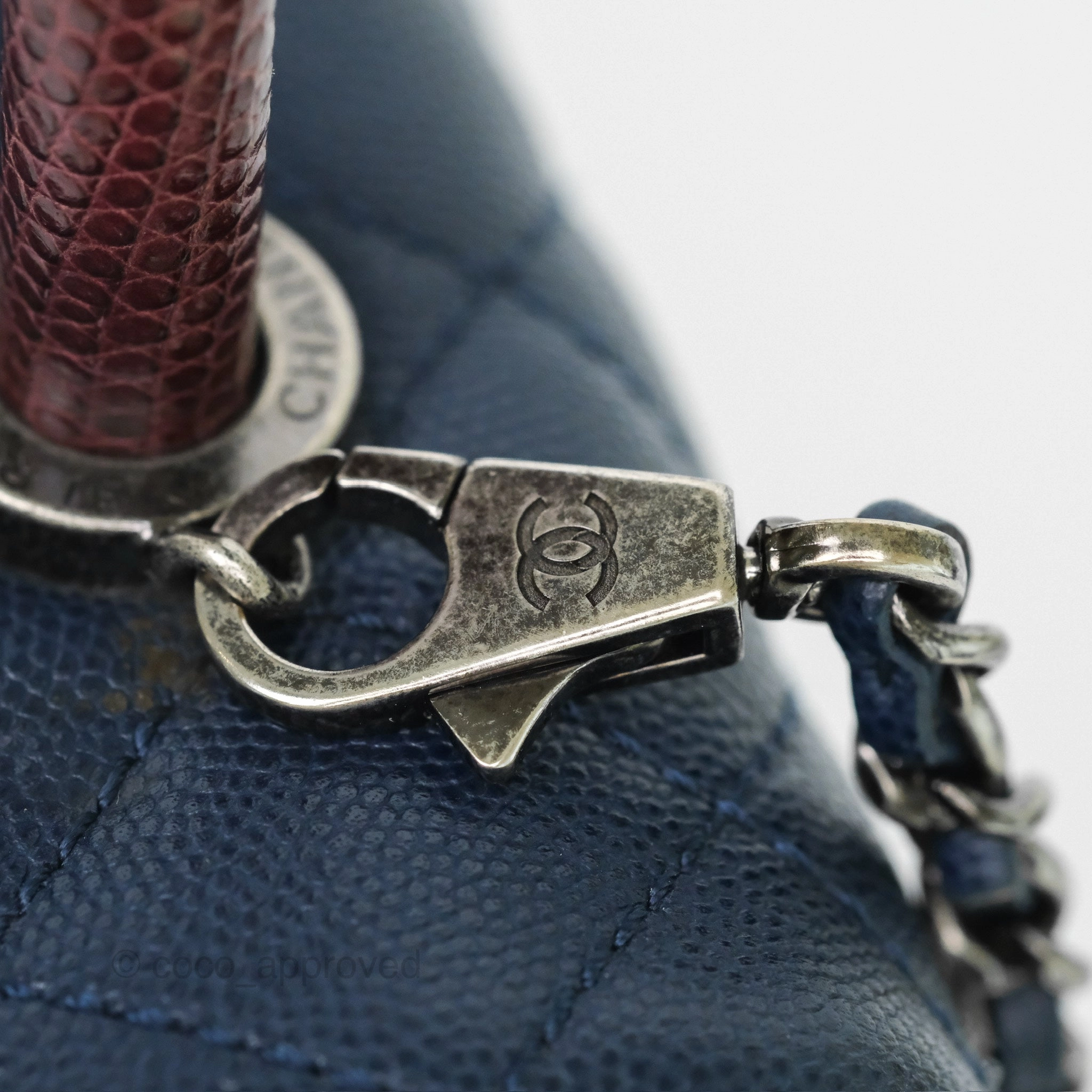 Chanel Small Coco Handle Navy Caviar Ruthenium Hardware Lizard Handle