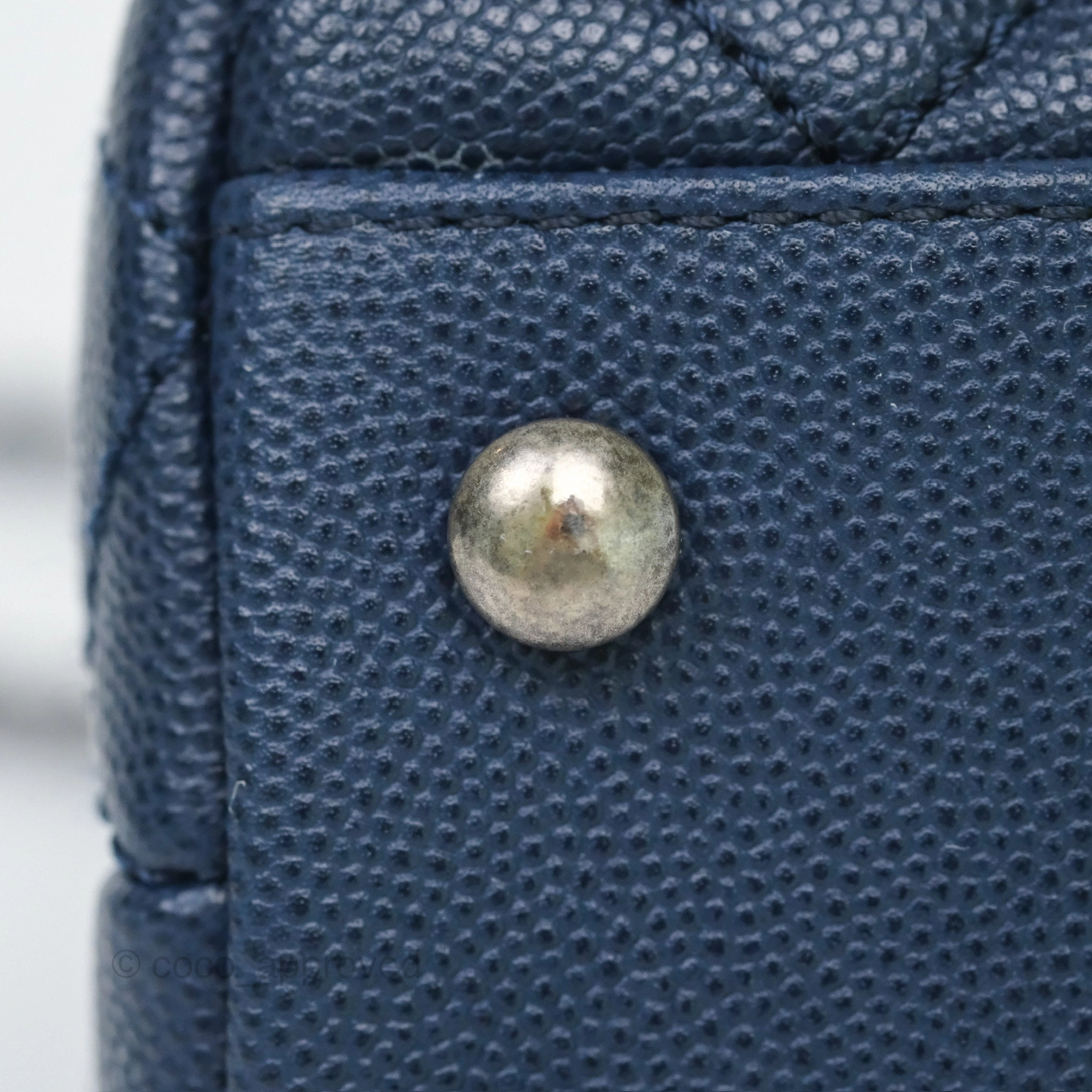 Chanel Small Coco Handle Navy Caviar Ruthenium Hardware Lizard Handle