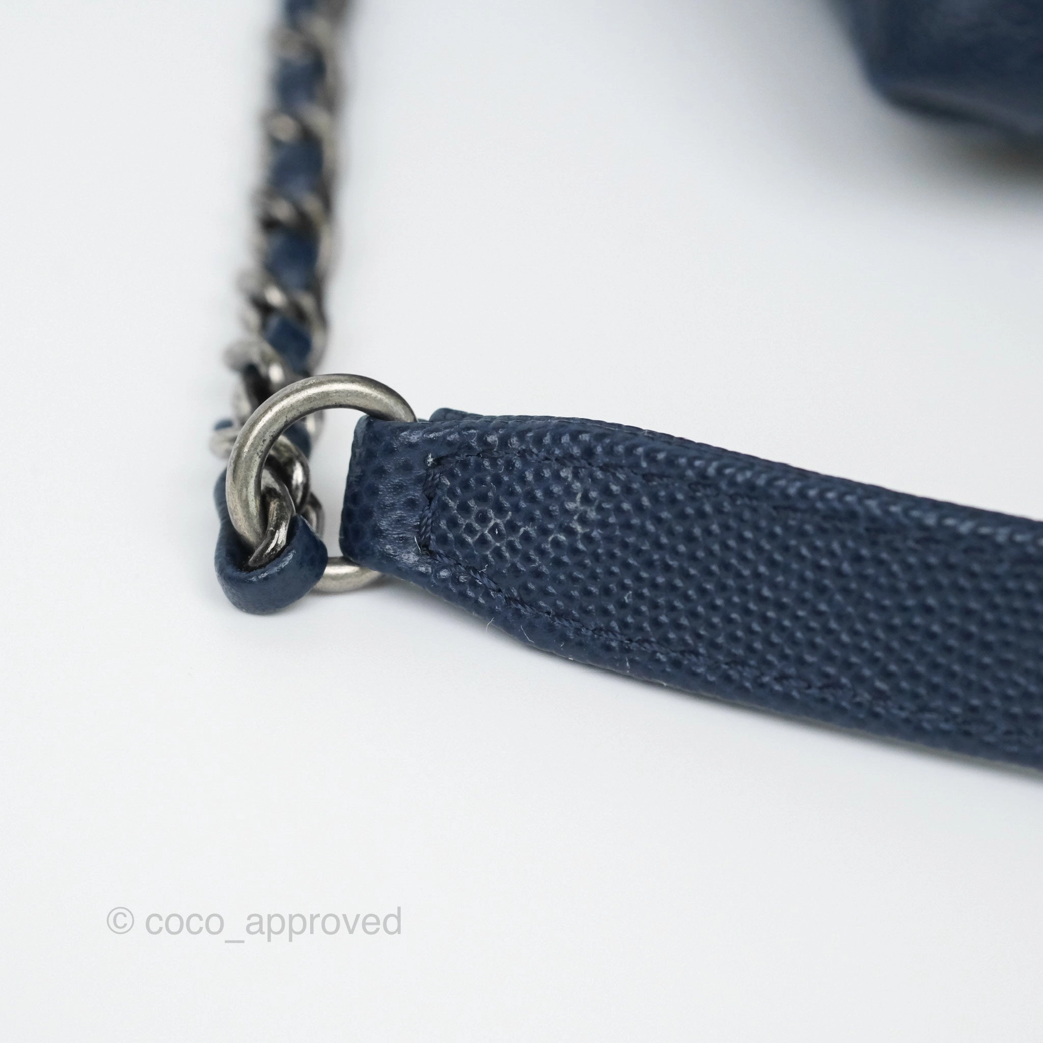 Chanel Small Coco Handle Navy Caviar Ruthenium Hardware Lizard Handle