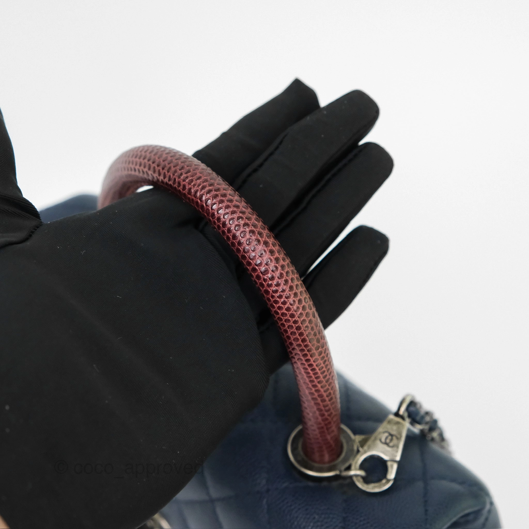 Chanel Small Coco Handle Navy Caviar Ruthenium Hardware Lizard Handle