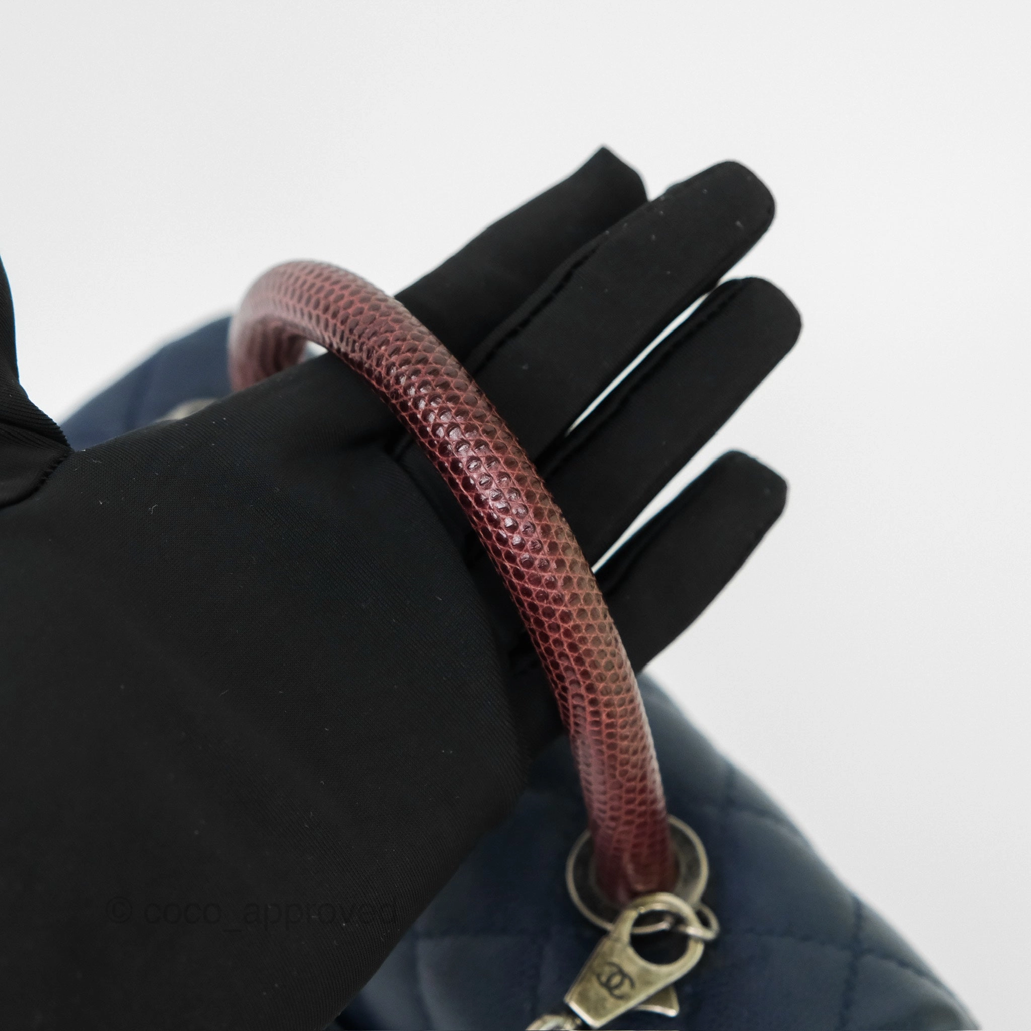 Chanel Small Coco Handle Navy Caviar Ruthenium Hardware Lizard Handle