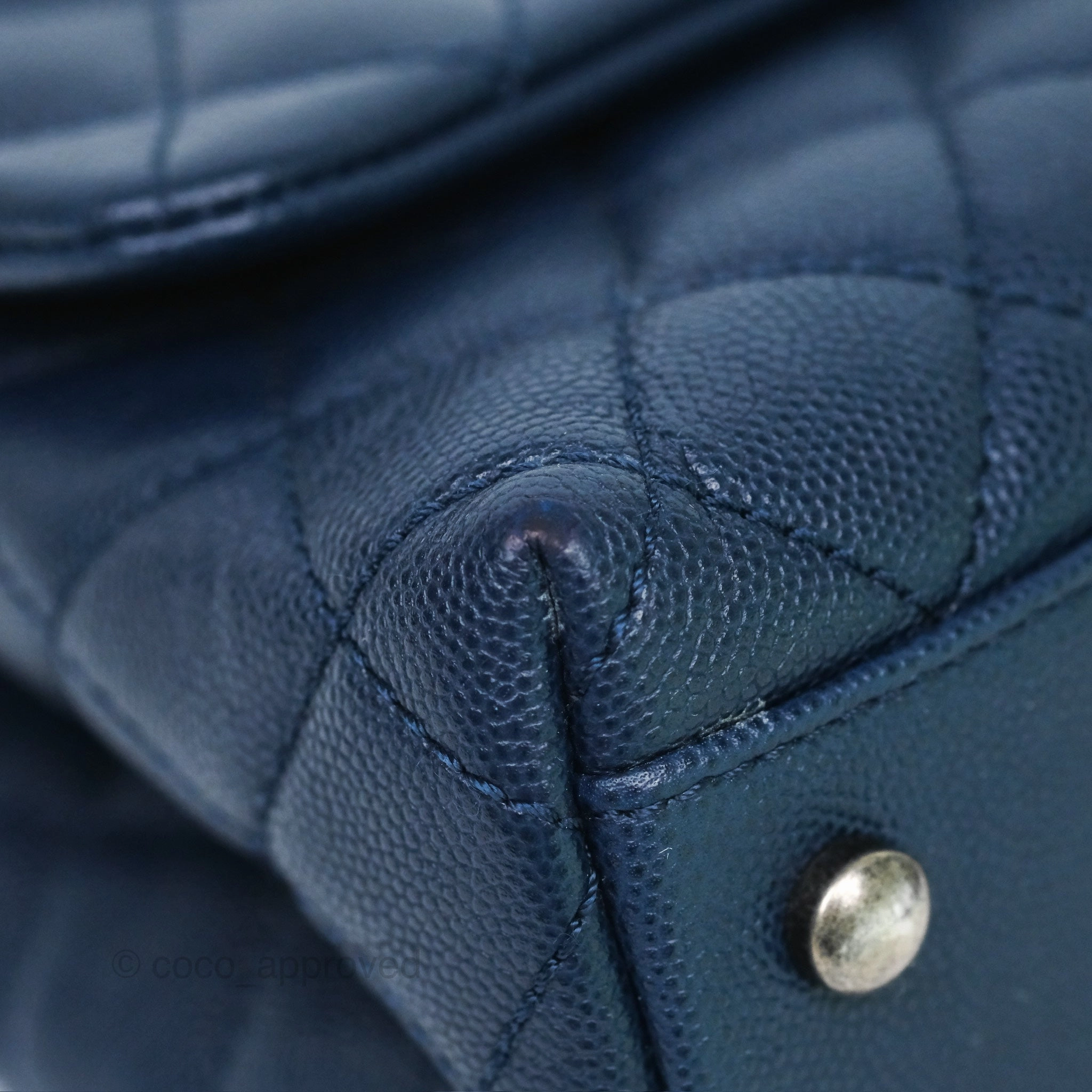 Chanel Small Coco Handle Navy Caviar Ruthenium Hardware Lizard Handle