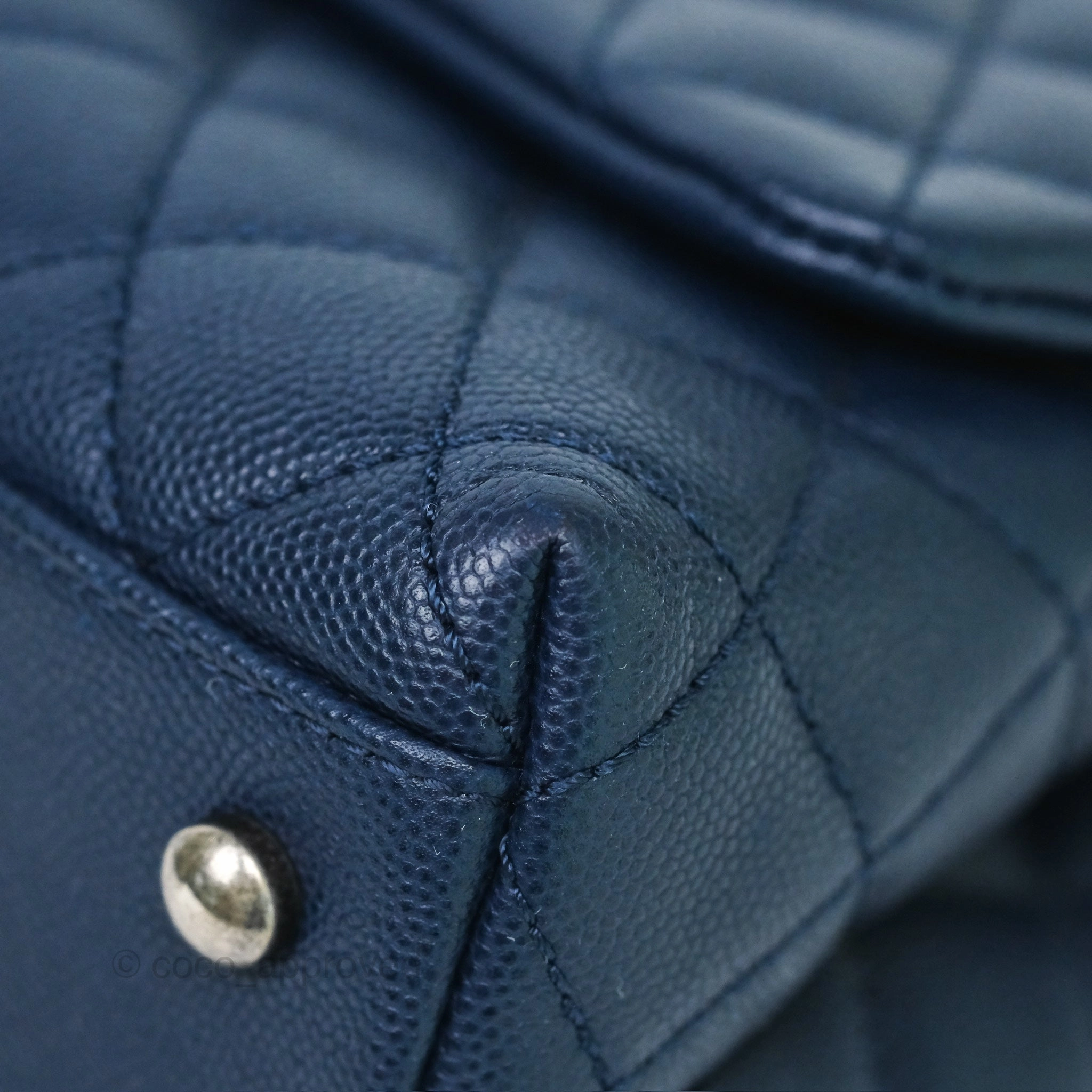Chanel Small Coco Handle Navy Caviar Ruthenium Hardware Lizard Handle