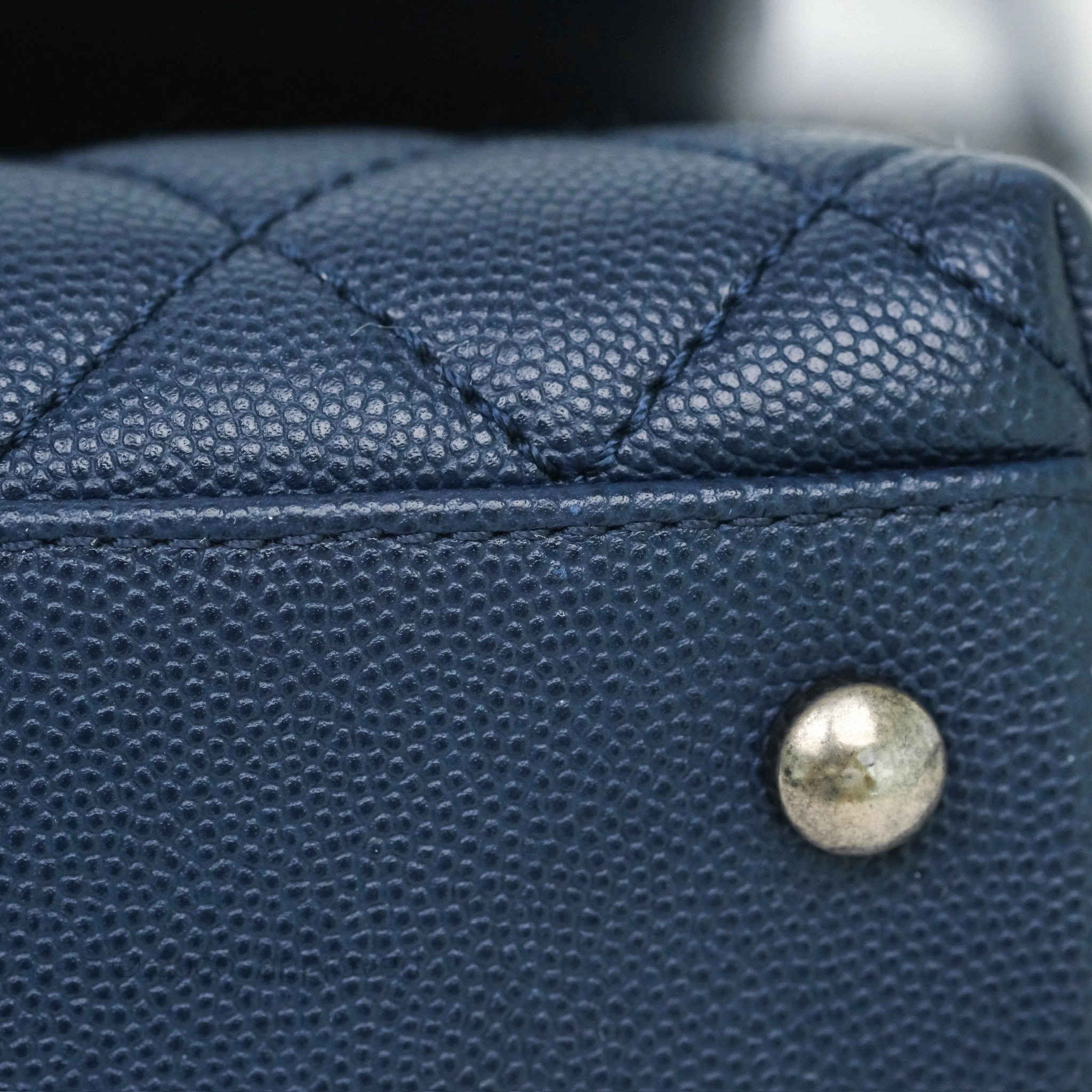 Chanel Small Coco Handle Navy Caviar Ruthenium Hardware Lizard Handle