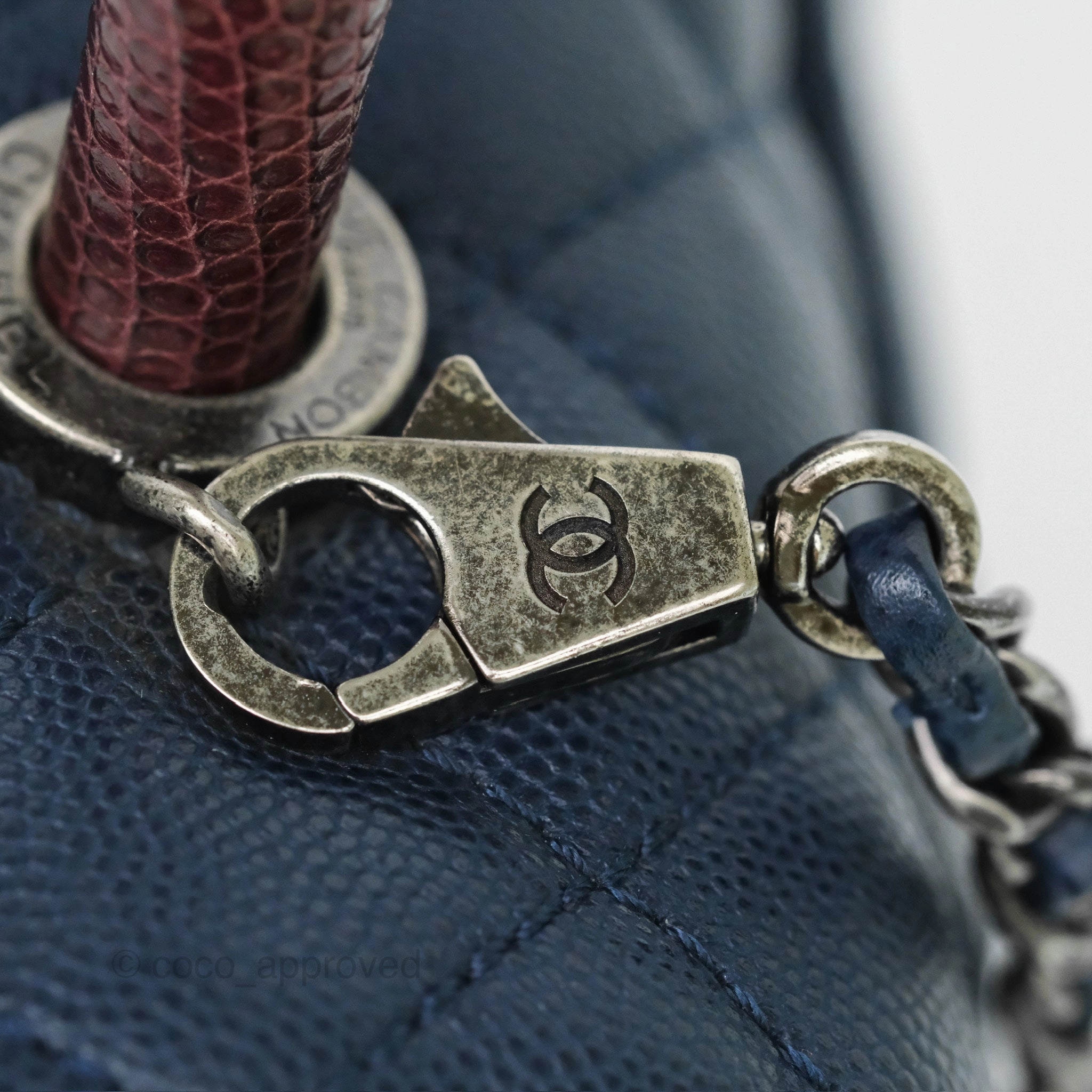 Chanel Small Coco Handle Navy Caviar Ruthenium Hardware Lizard Handle