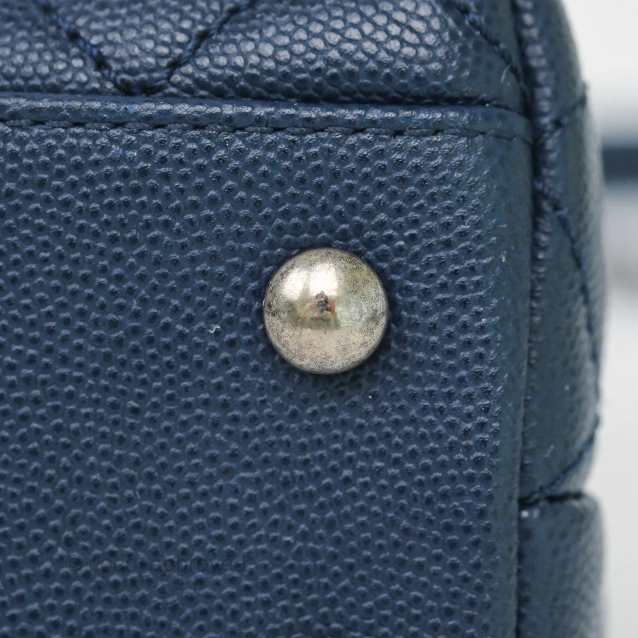 Chanel Small Coco Handle Navy Caviar Ruthenium Hardware Lizard Handle