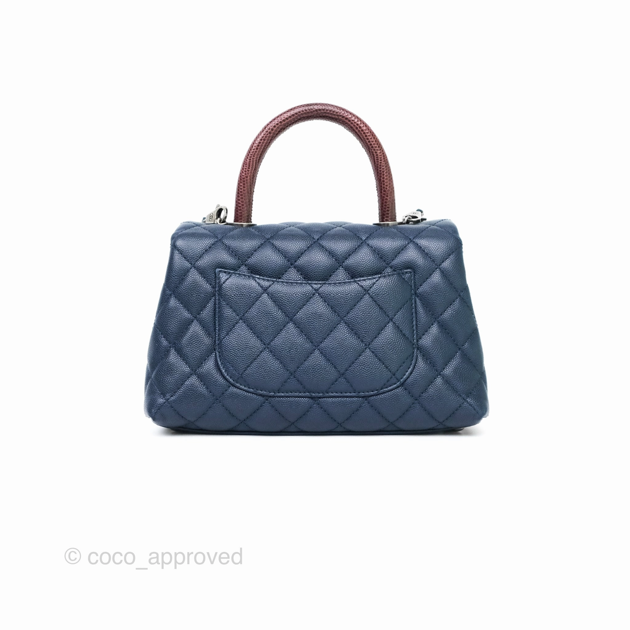 Chanel Small Coco Handle Navy Caviar Ruthenium Hardware Lizard Handle