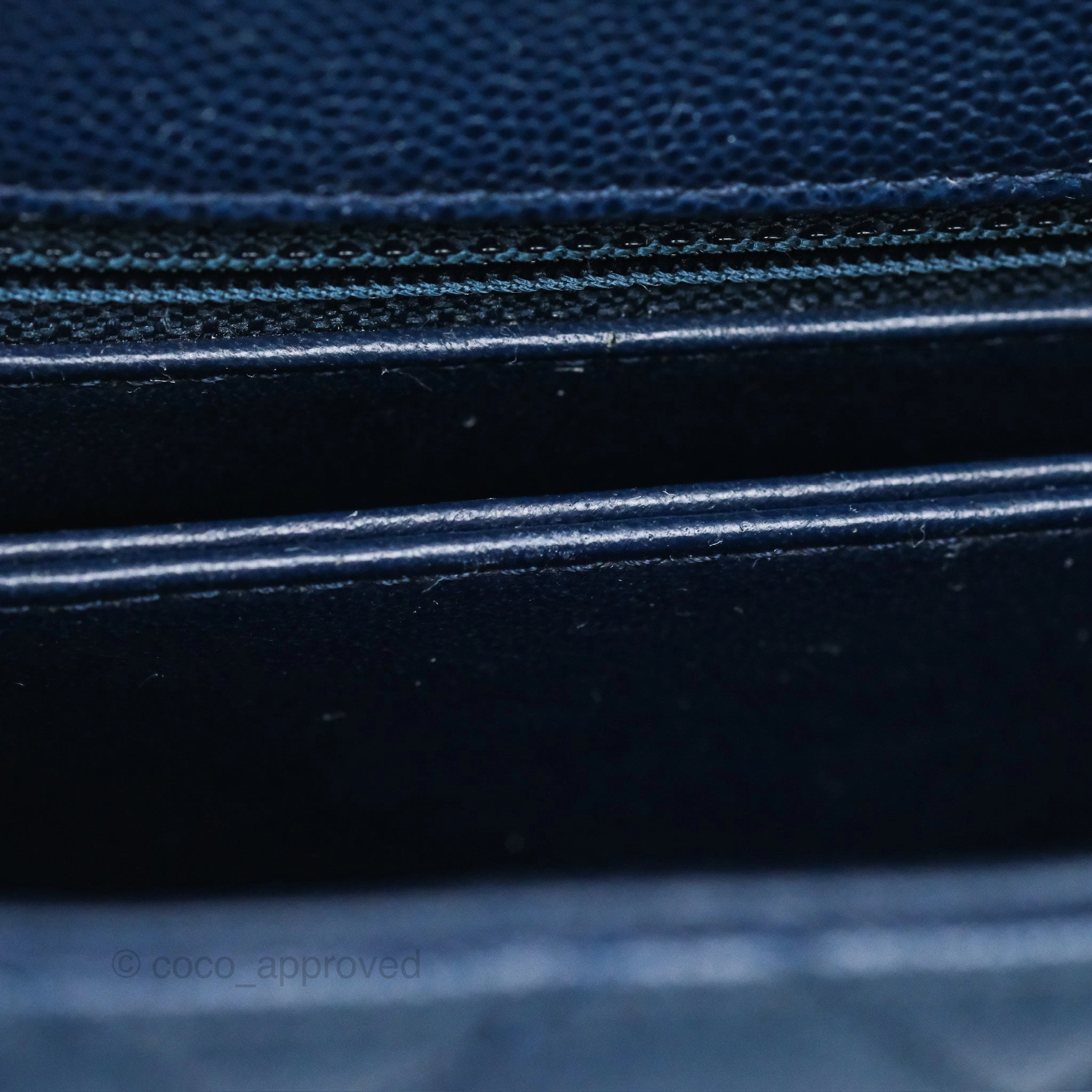 Chanel Small Coco Handle Navy Caviar Ruthenium Hardware Lizard Handle