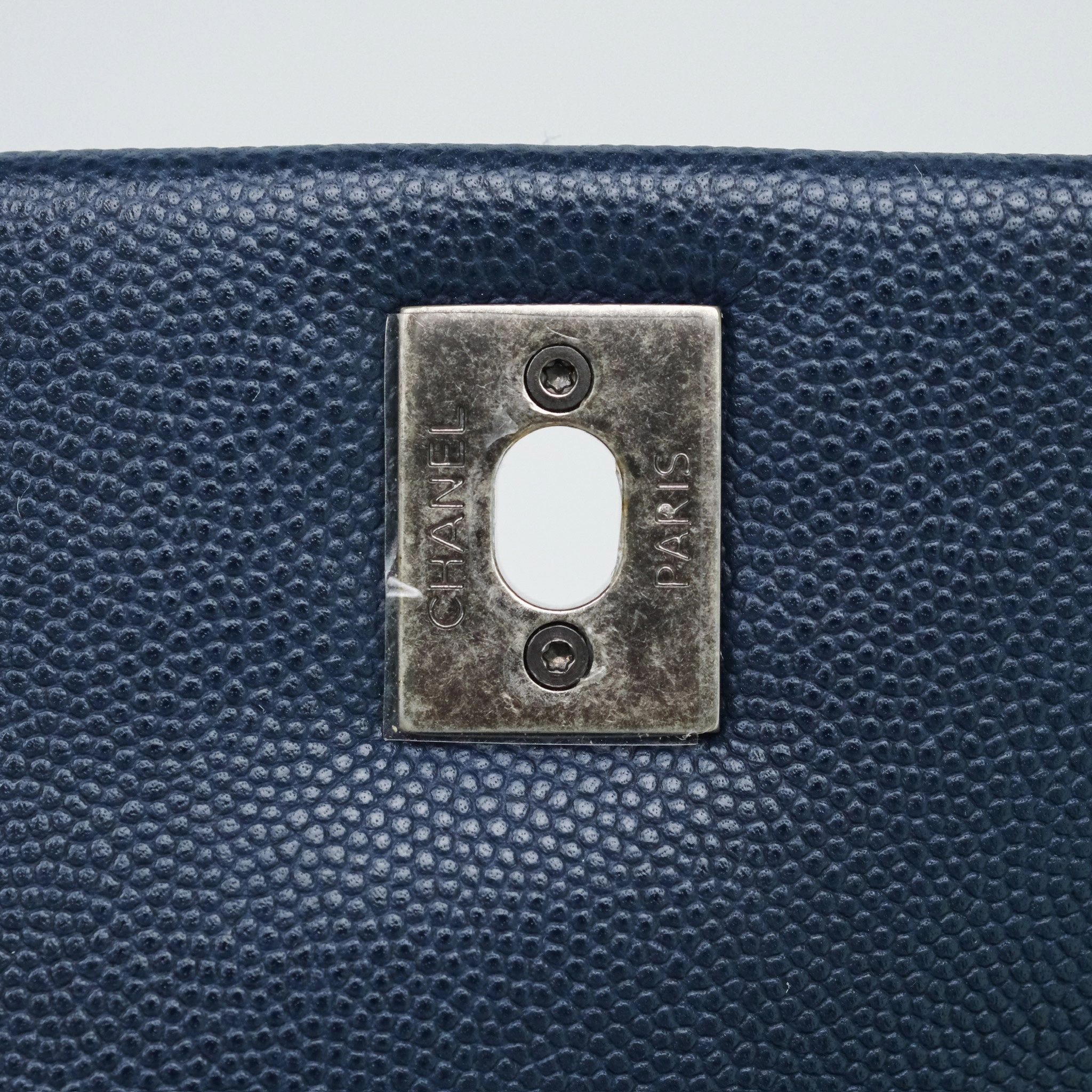Chanel Small Coco Handle Navy Caviar Ruthenium Hardware Lizard Handle