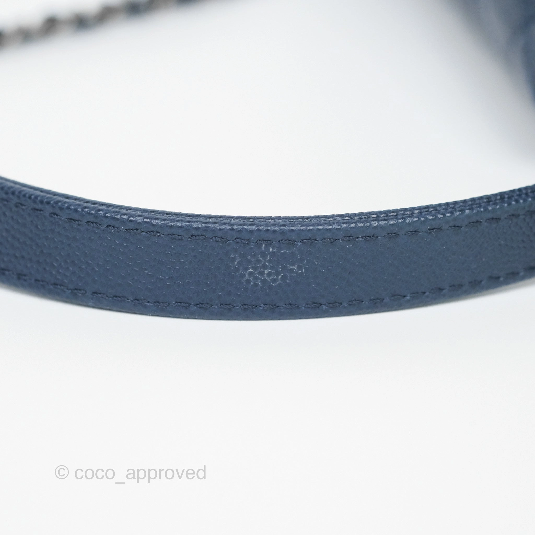 Chanel Small Coco Handle Navy Caviar Ruthenium Hardware Lizard Handle