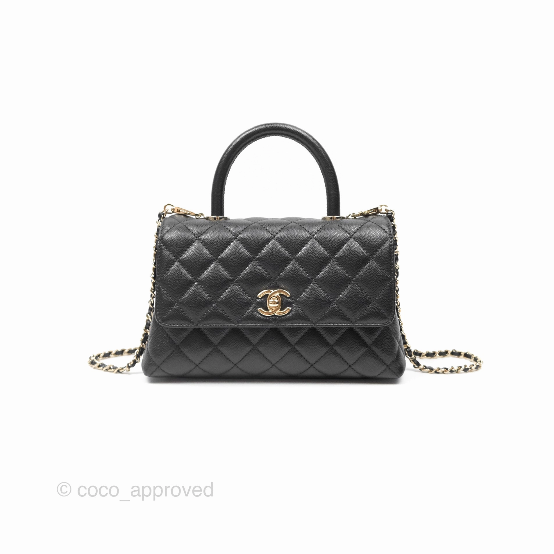 Chanel Small Coco Handle Quilted Black Caviar Gold Hardware
