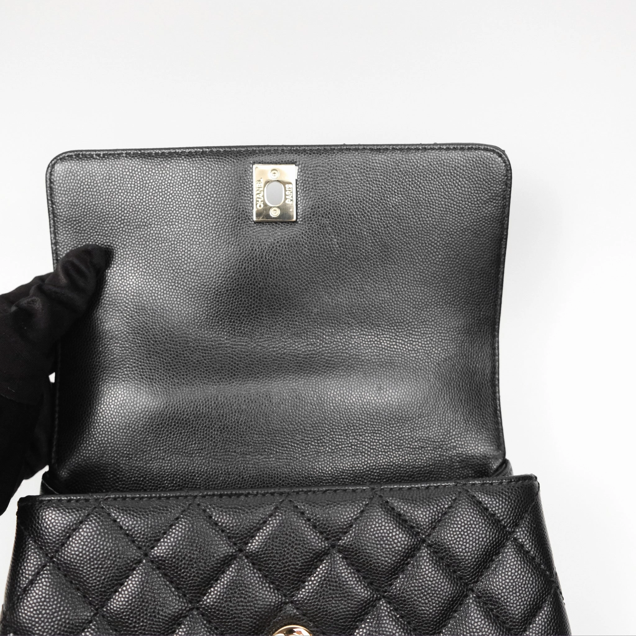Chanel Small Coco Handle Quilted Black Caviar Gold Hardware