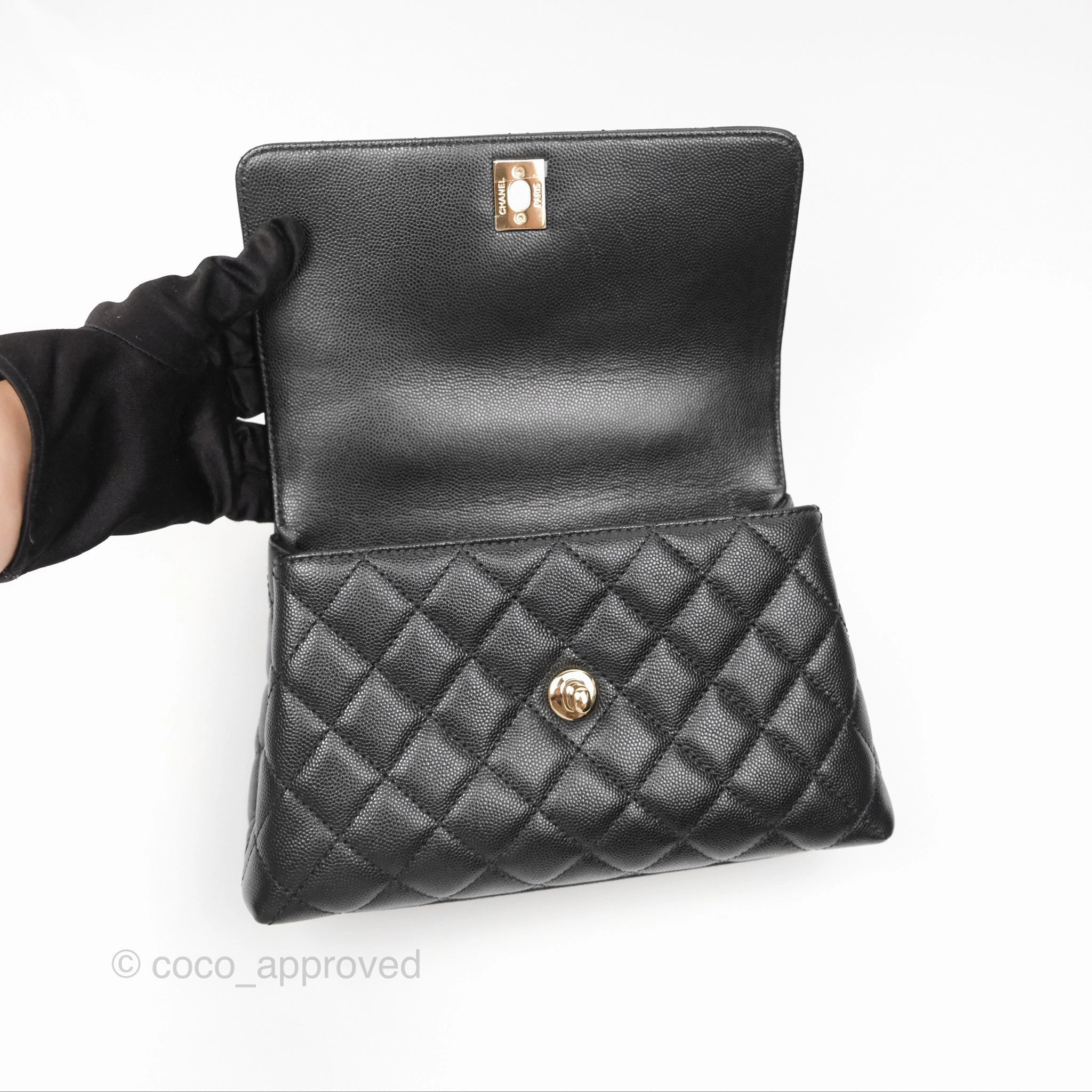 Chanel Small Coco Handle Quilted Black Caviar Gold Hardware