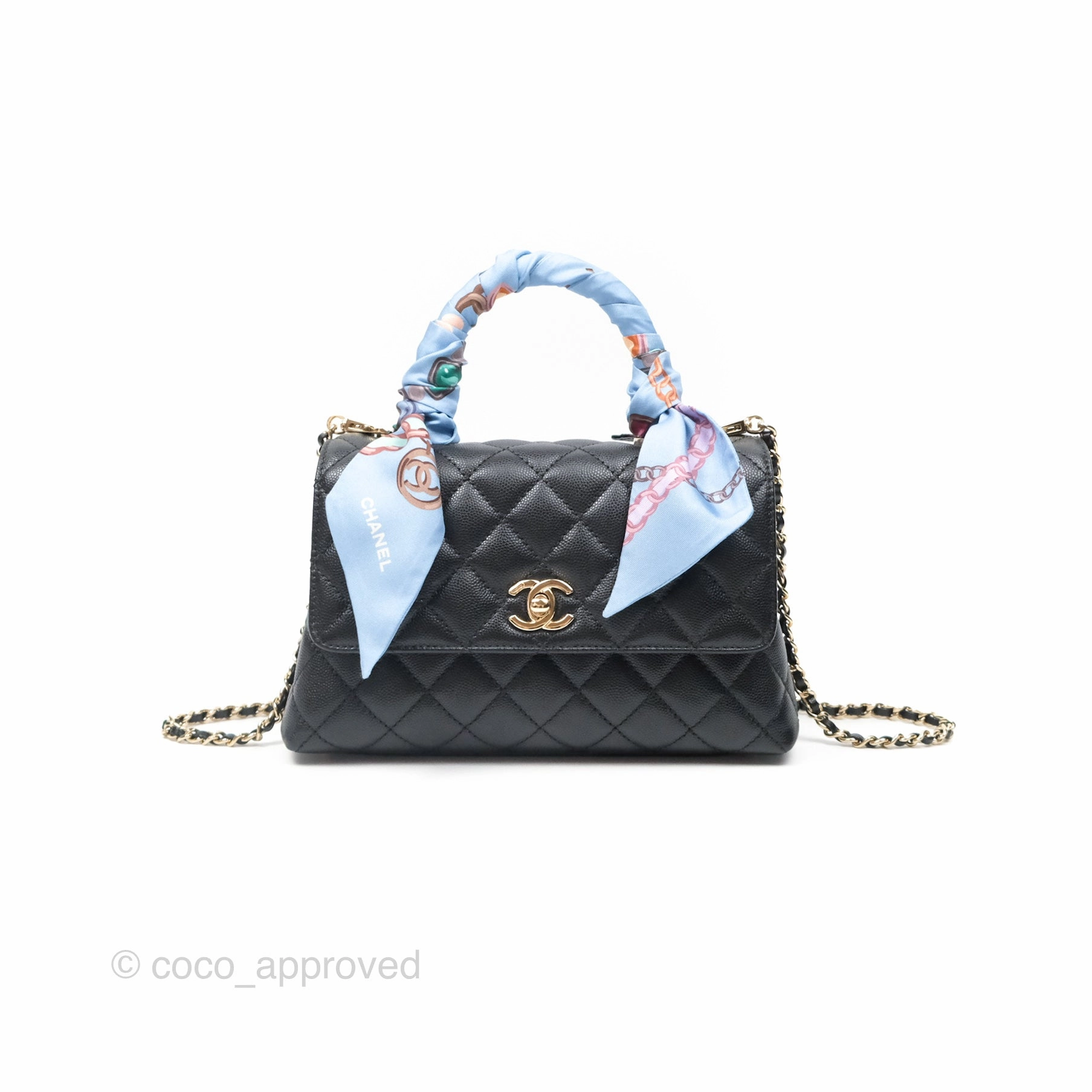 Chanel Small Coco Handle Quilted Black Caviar Gold Hardware