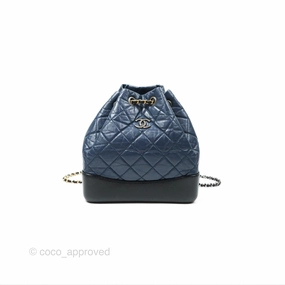 Chanel Small Gabrielle Backpack Navy Black Aged Calfskin