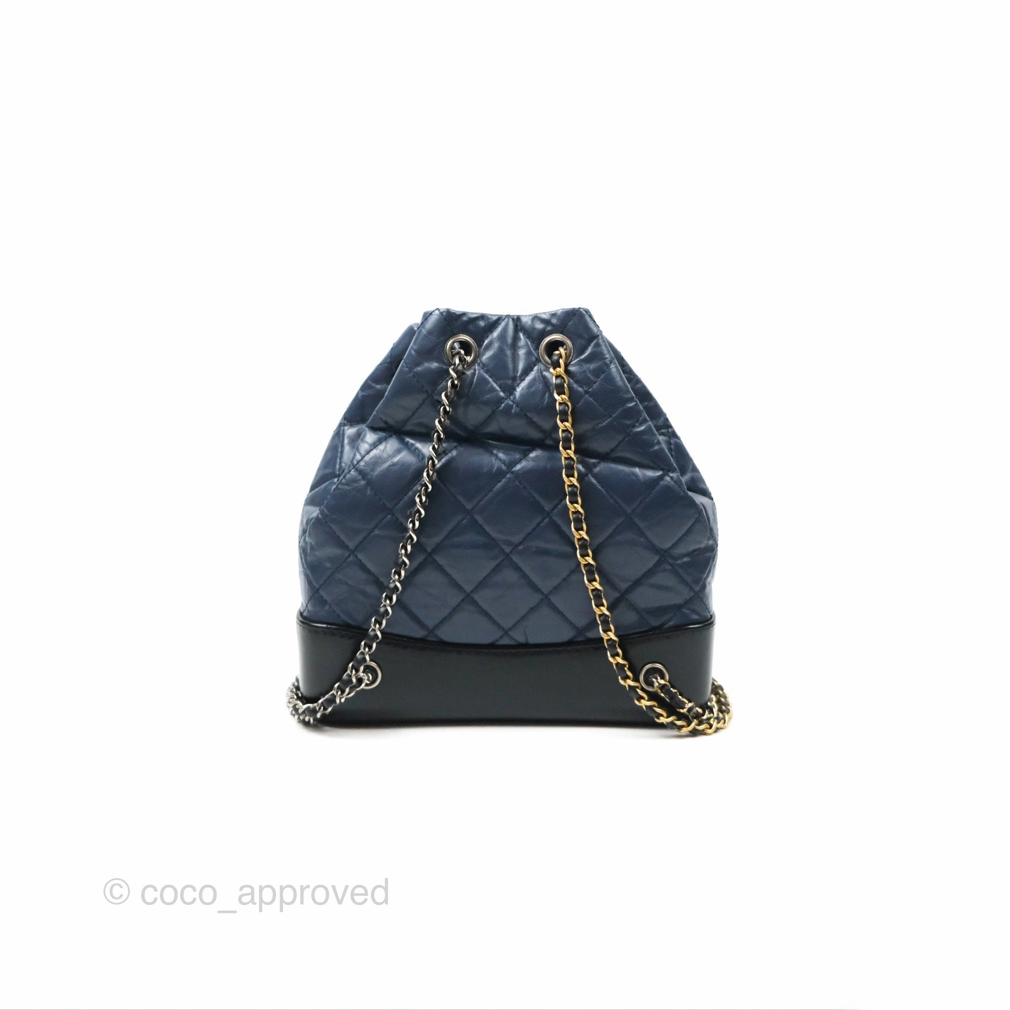 Chanel Small Gabrielle Backpack Navy Black Aged Calfskin