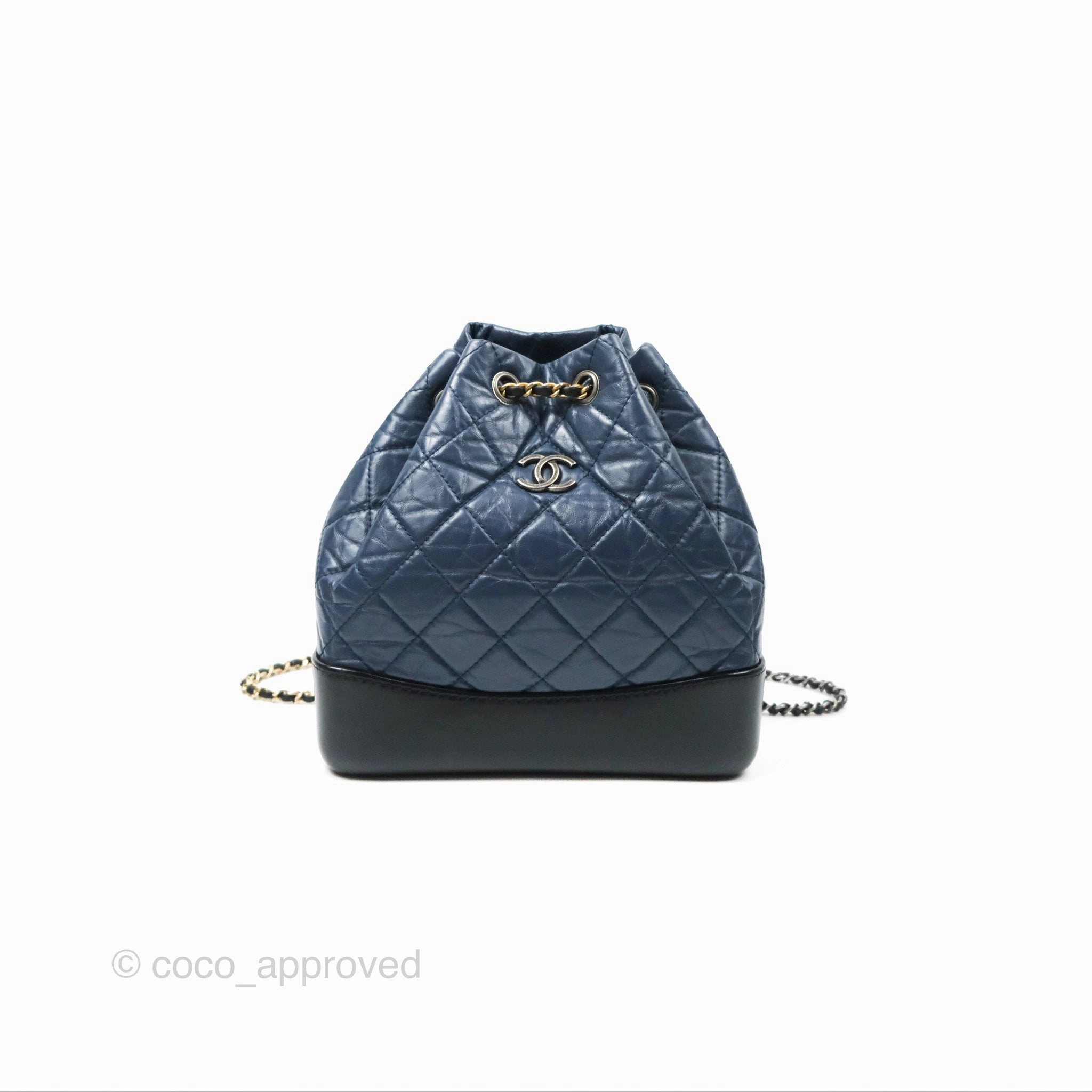 Chanel Small Gabrielle Backpack Navy Black Aged Calfskin