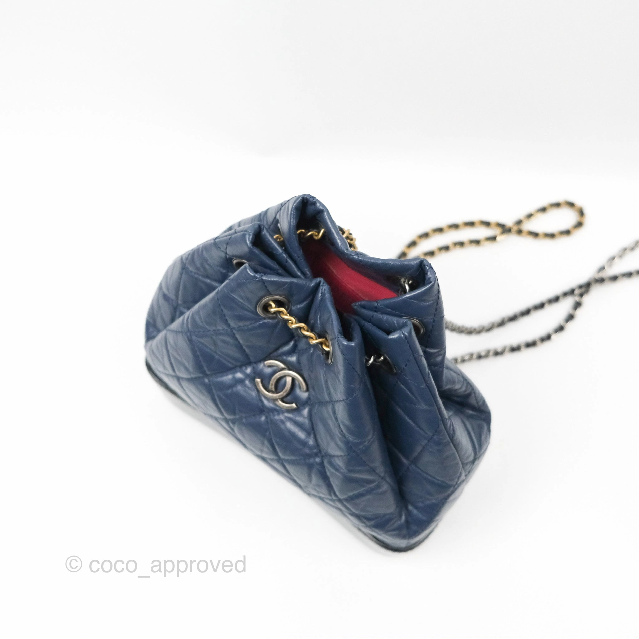 Chanel Small Gabrielle Backpack Navy Black Aged Calfskin