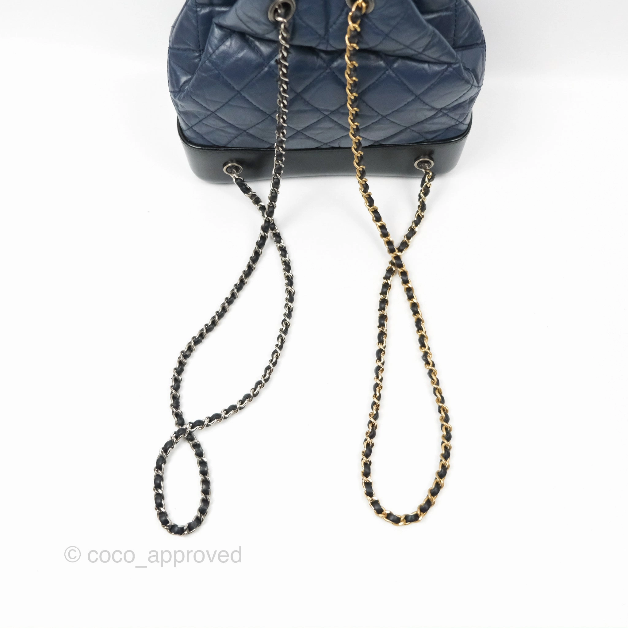 Chanel Small Gabrielle Backpack Navy Black Aged Calfskin