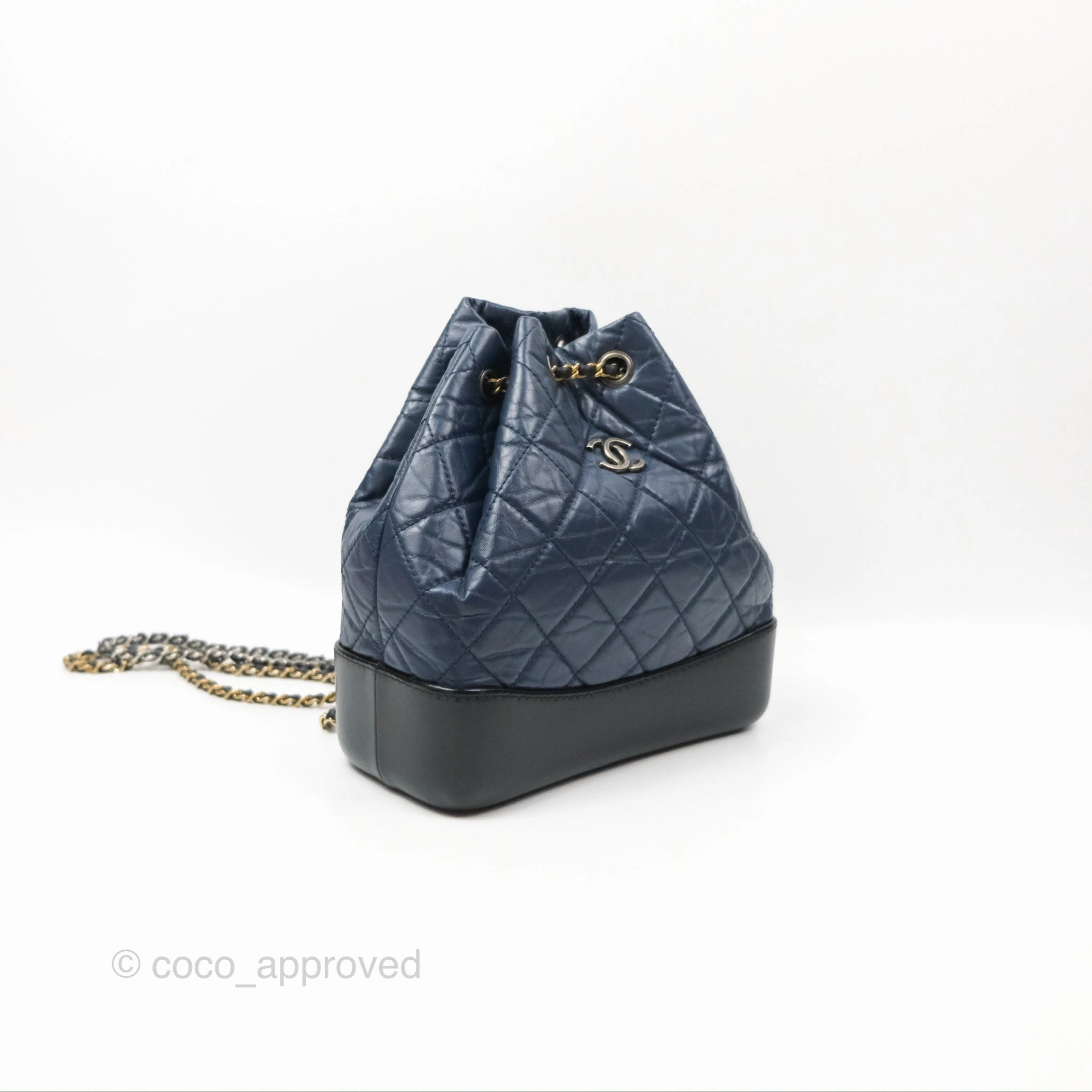Chanel Small Gabrielle Backpack Navy Black Aged Calfskin