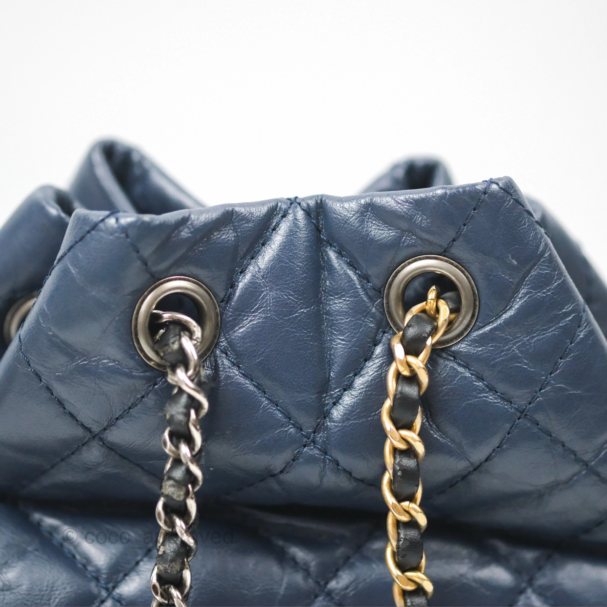 Chanel Small Gabrielle Backpack Navy Black Aged Calfskin