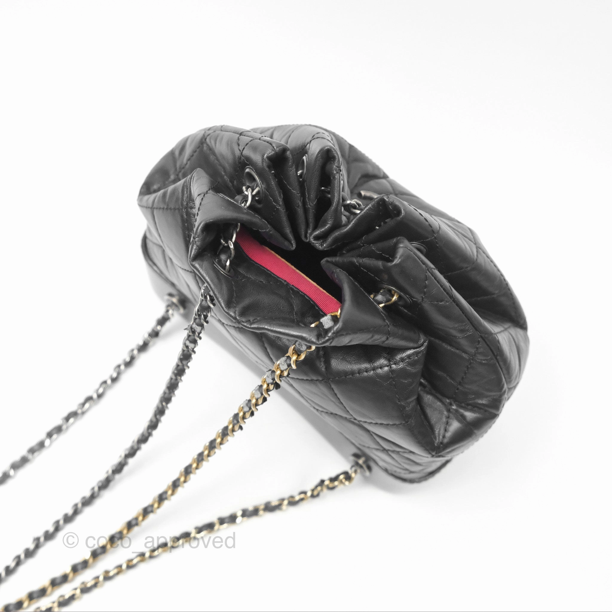 Chanel Small Gabrielle Backpack Quilted Black Aged Calfskin