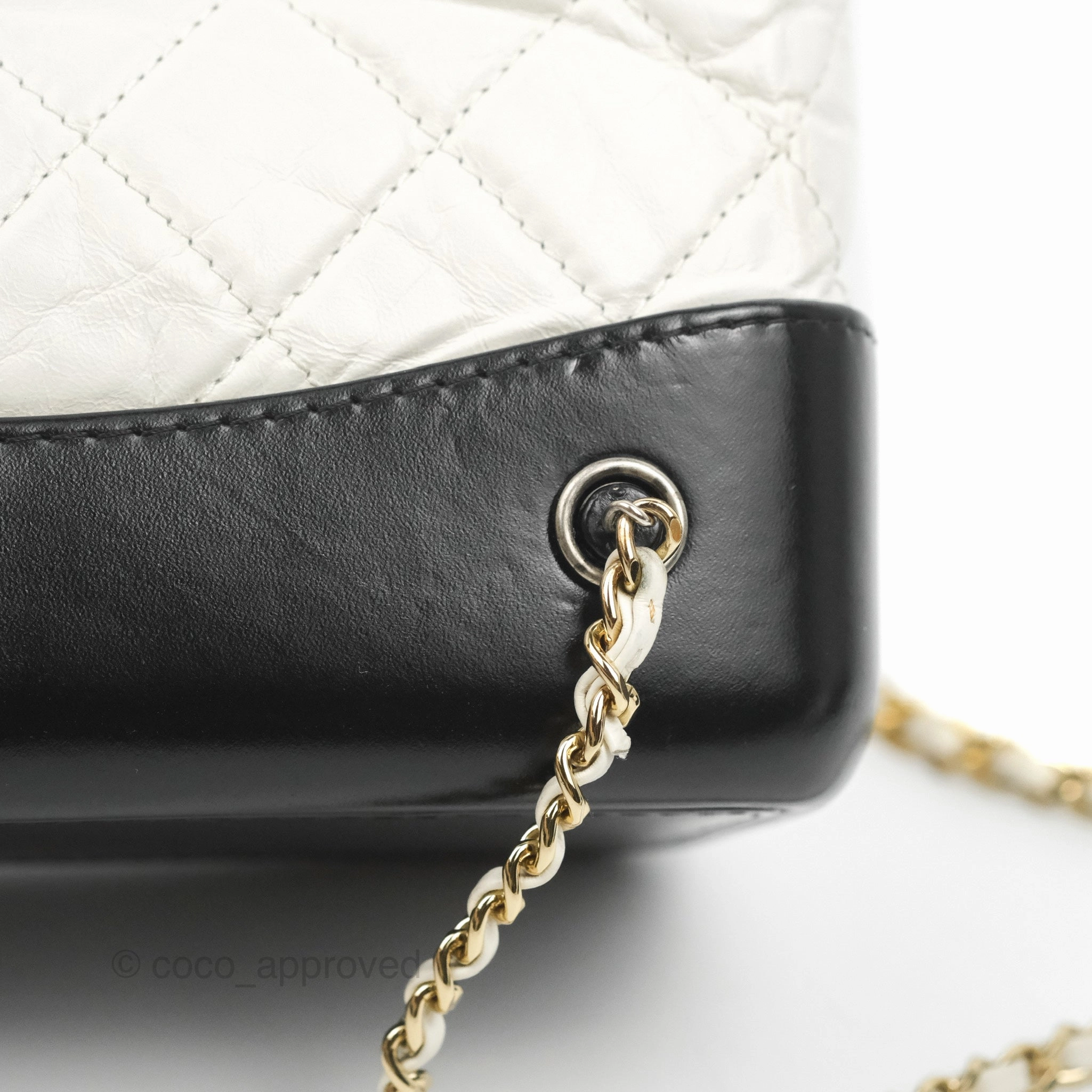 Chanel Small Gabrielle Backpack White Black Aged Calfskin