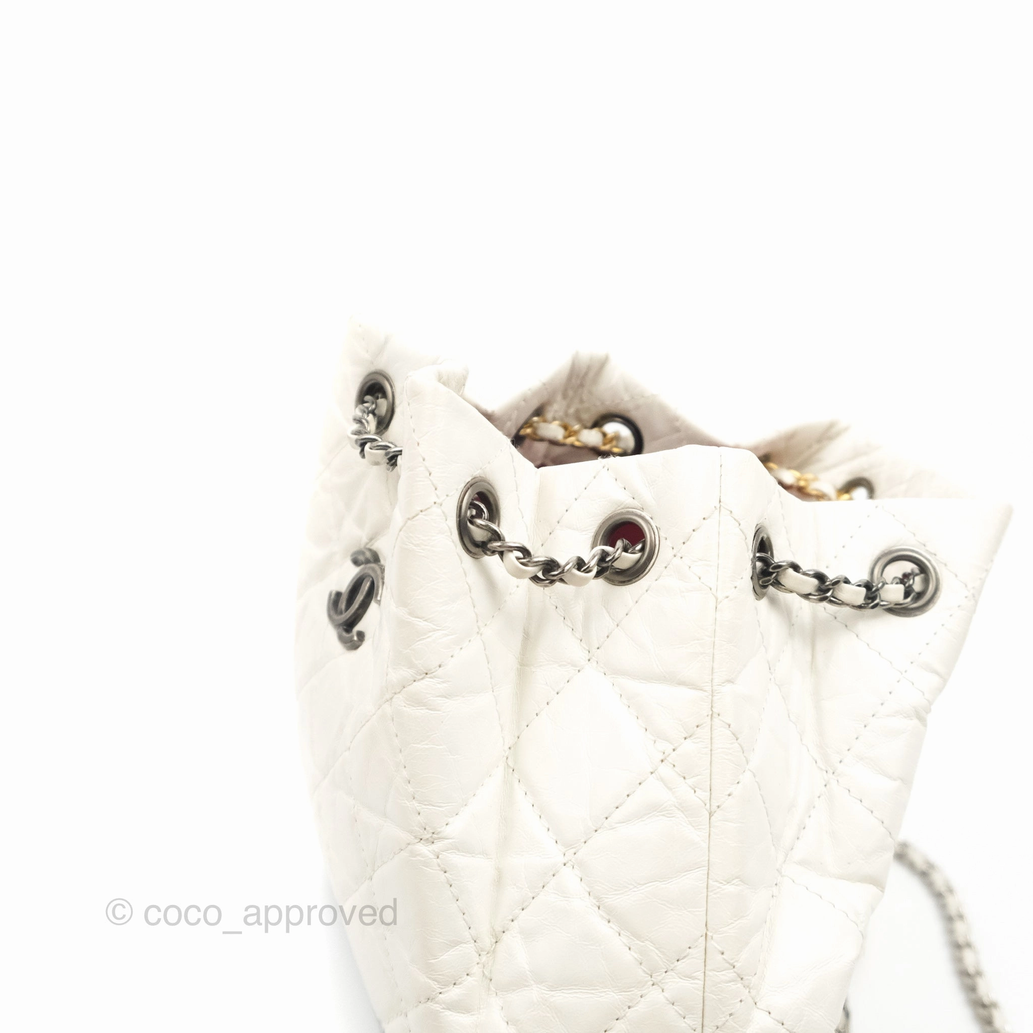 Chanel Small Gabrielle Backpack White Black Aged Calfskin