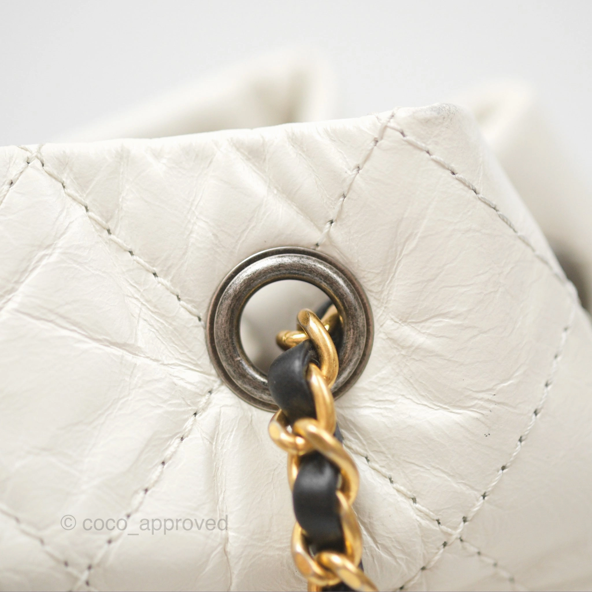 Chanel Small Gabrielle Backpack White Black Aged Calfskin