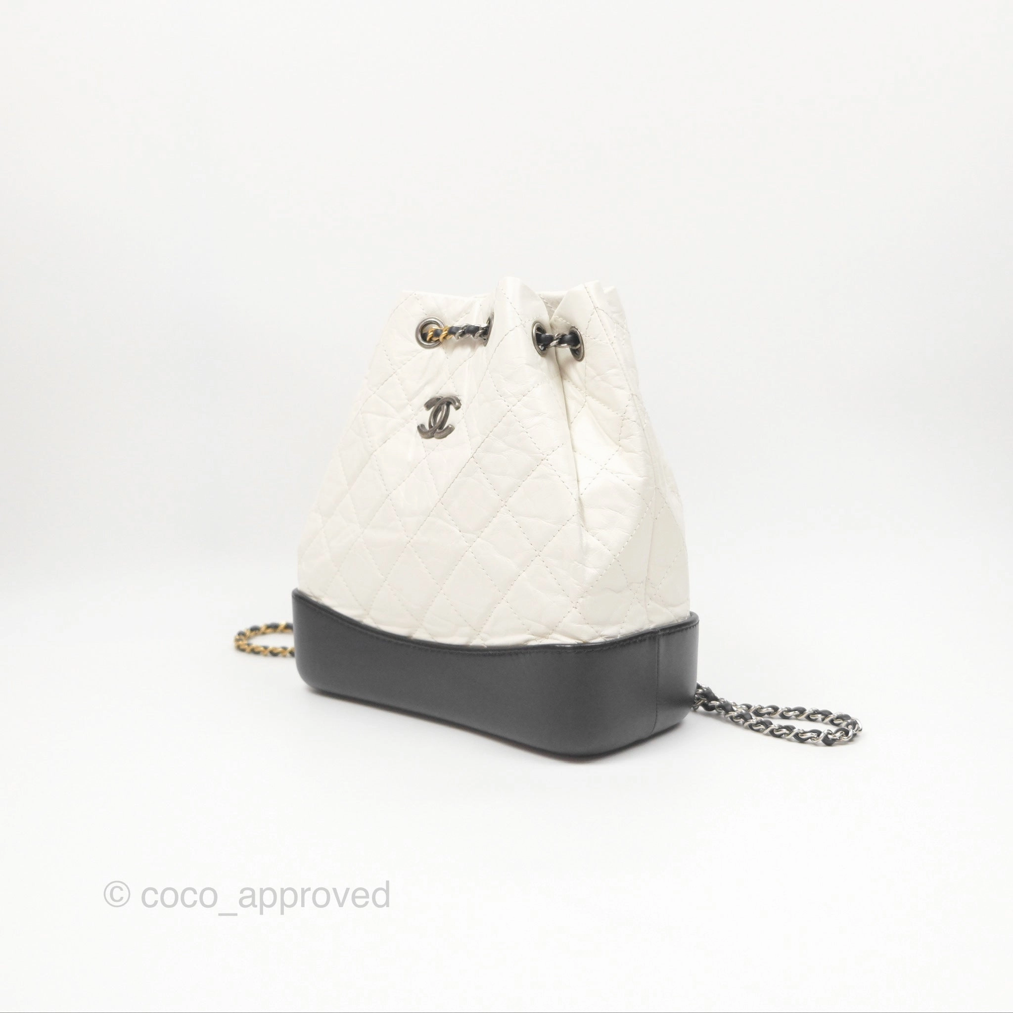 Chanel Small Gabrielle Backpack White Black Aged Calfskin