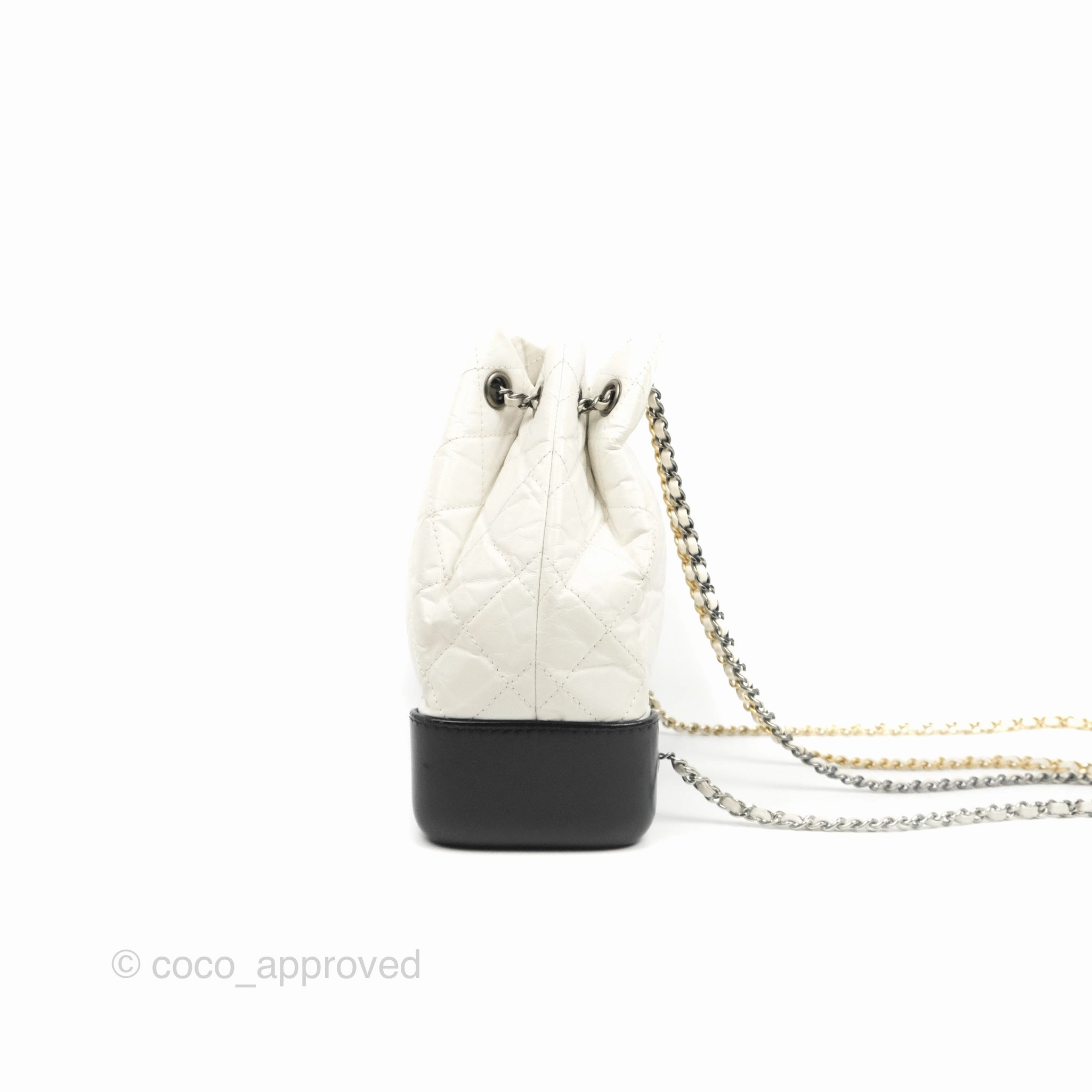 Chanel Small Gabrielle Backpack White Black Aged Calfskin