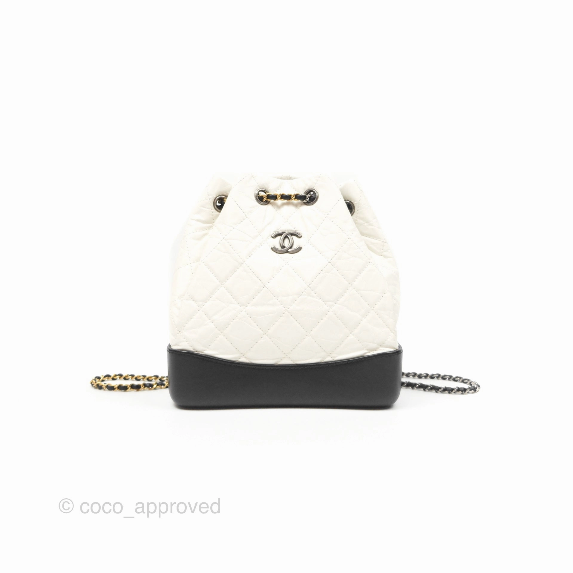 Chanel Small Gabrielle Backpack White Black Aged Calfskin