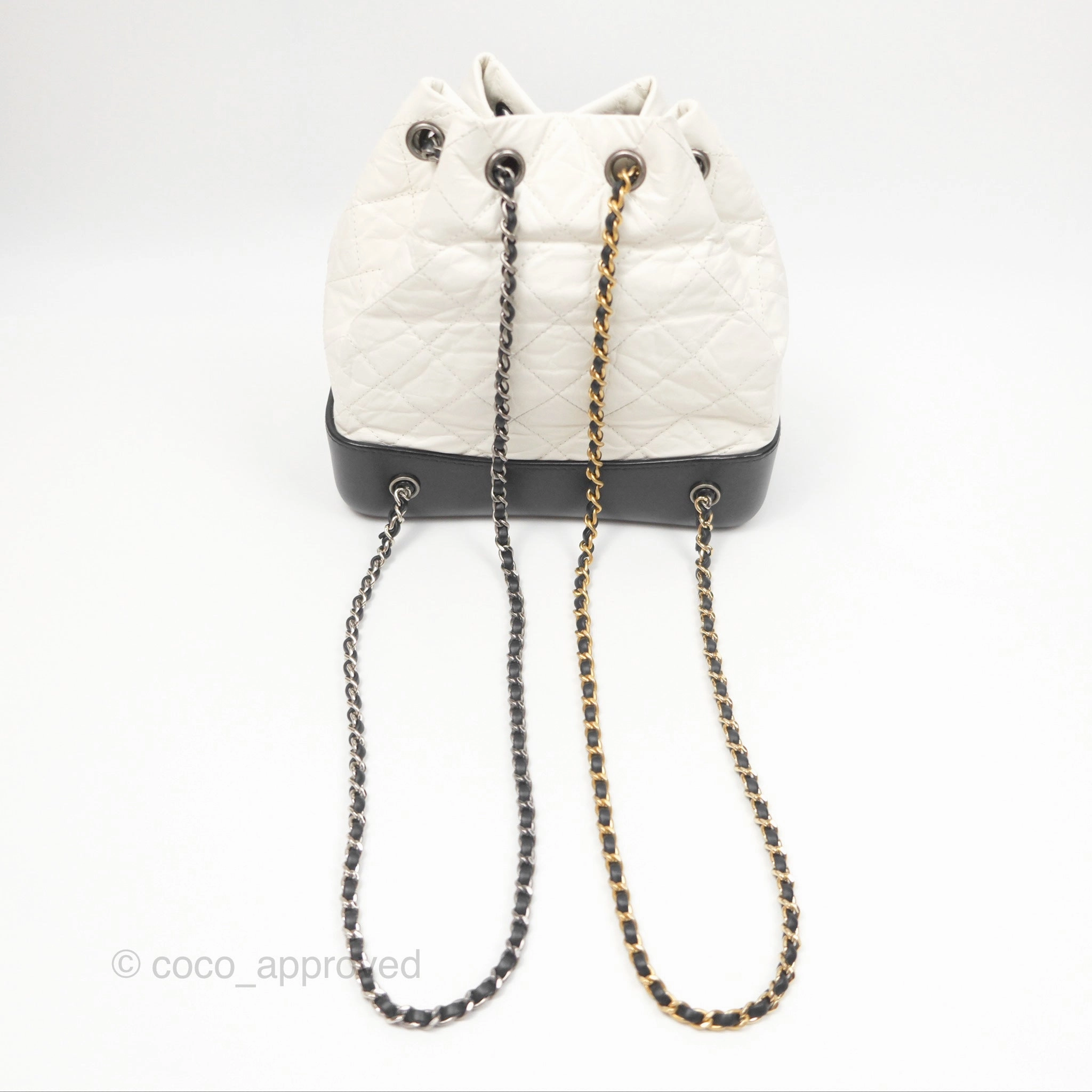 Chanel Small Gabrielle Backpack White Black Aged Calfskin