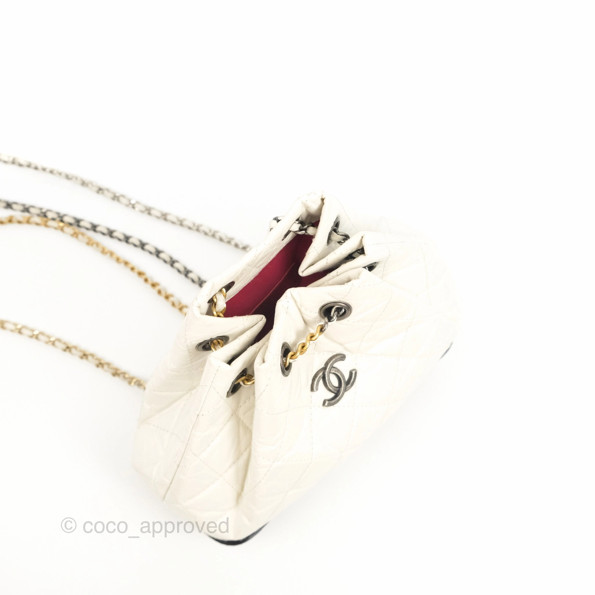 Chanel Small Gabrielle Backpack White Black Aged Calfskin