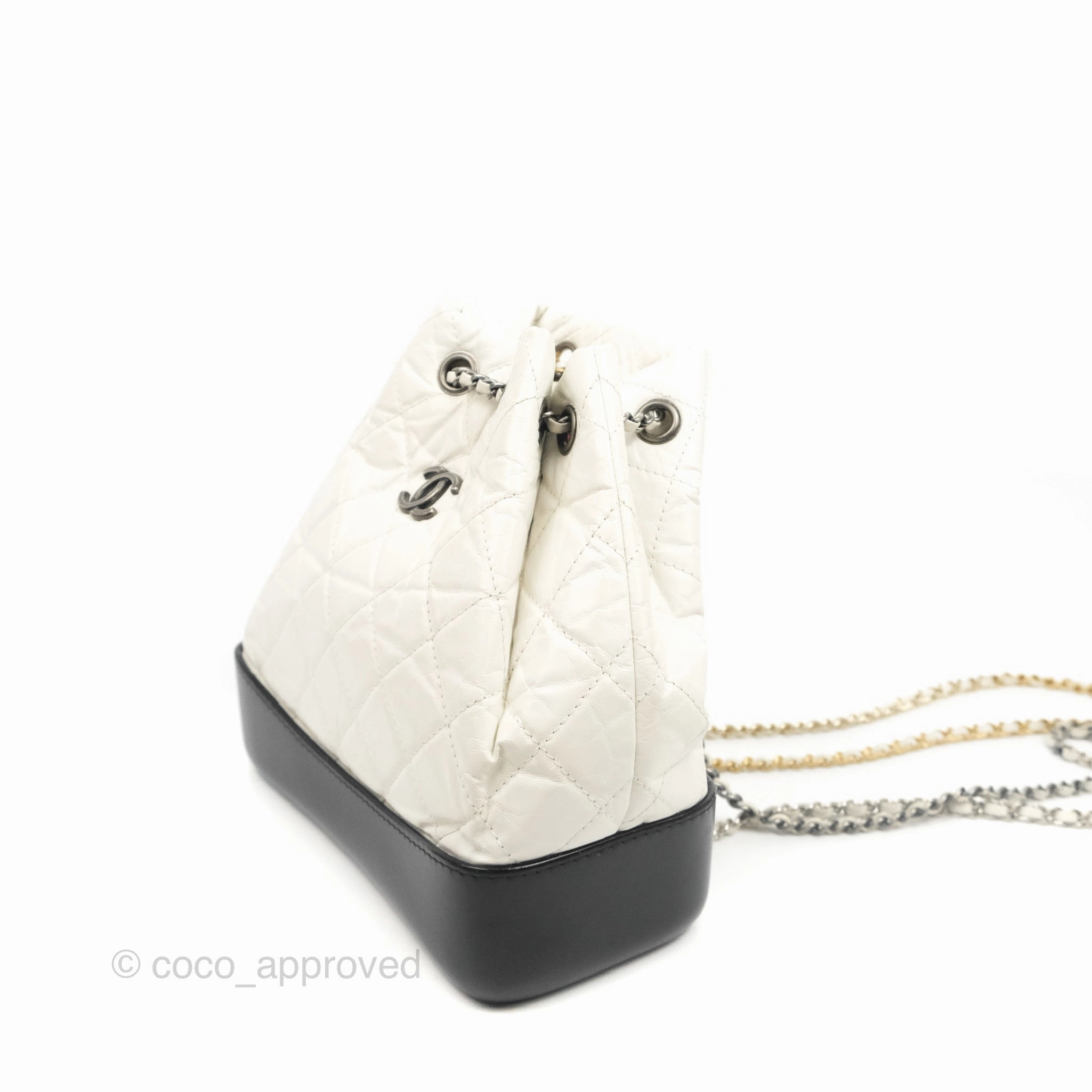 Chanel Small Gabrielle Backpack White Black Aged Calfskin