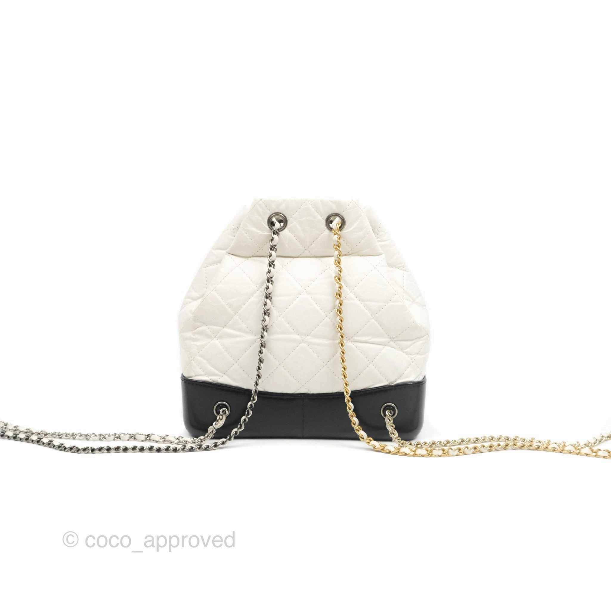 Chanel Small Gabrielle Backpack White Black Aged Calfskin