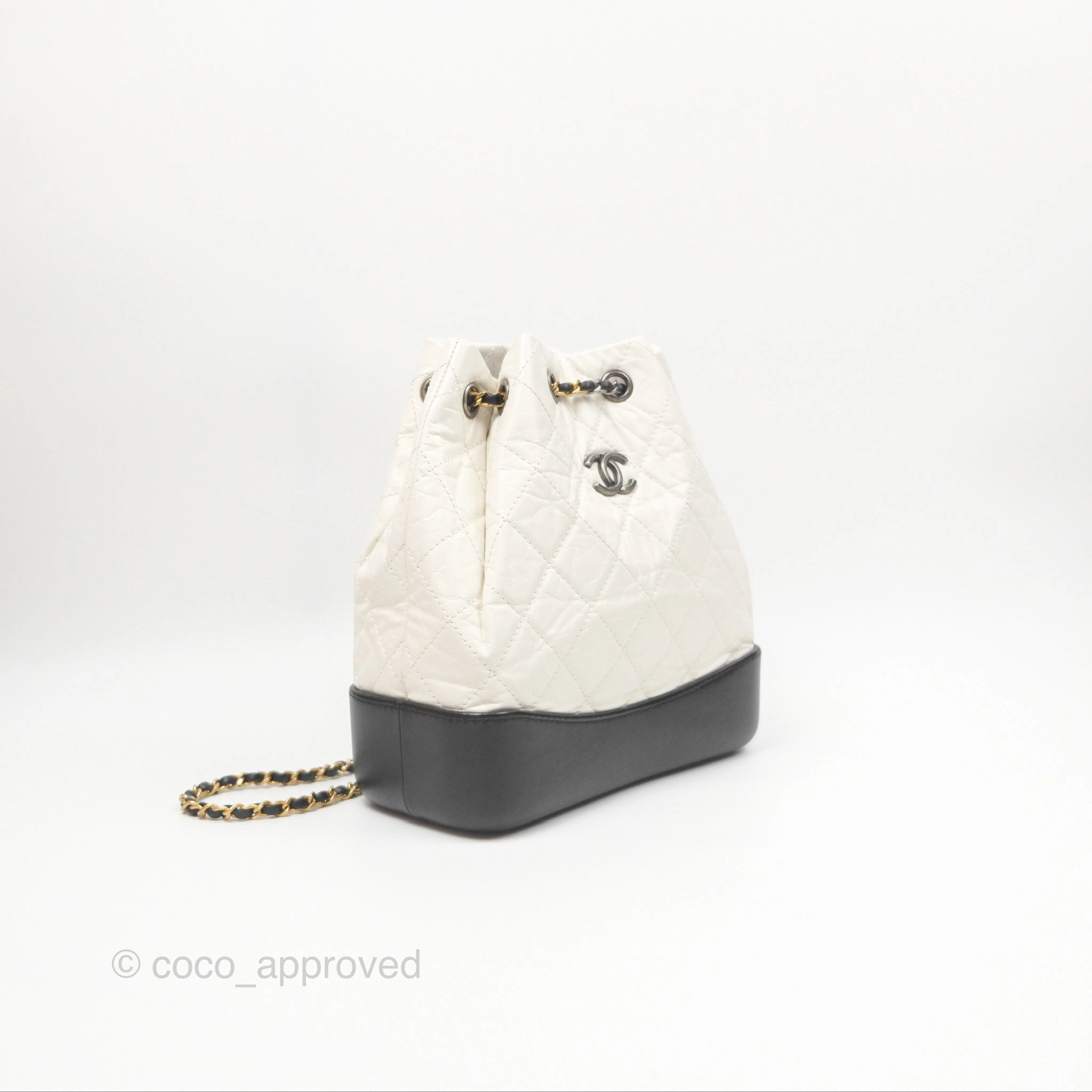 Chanel Small Gabrielle Backpack White Black Aged Calfskin
