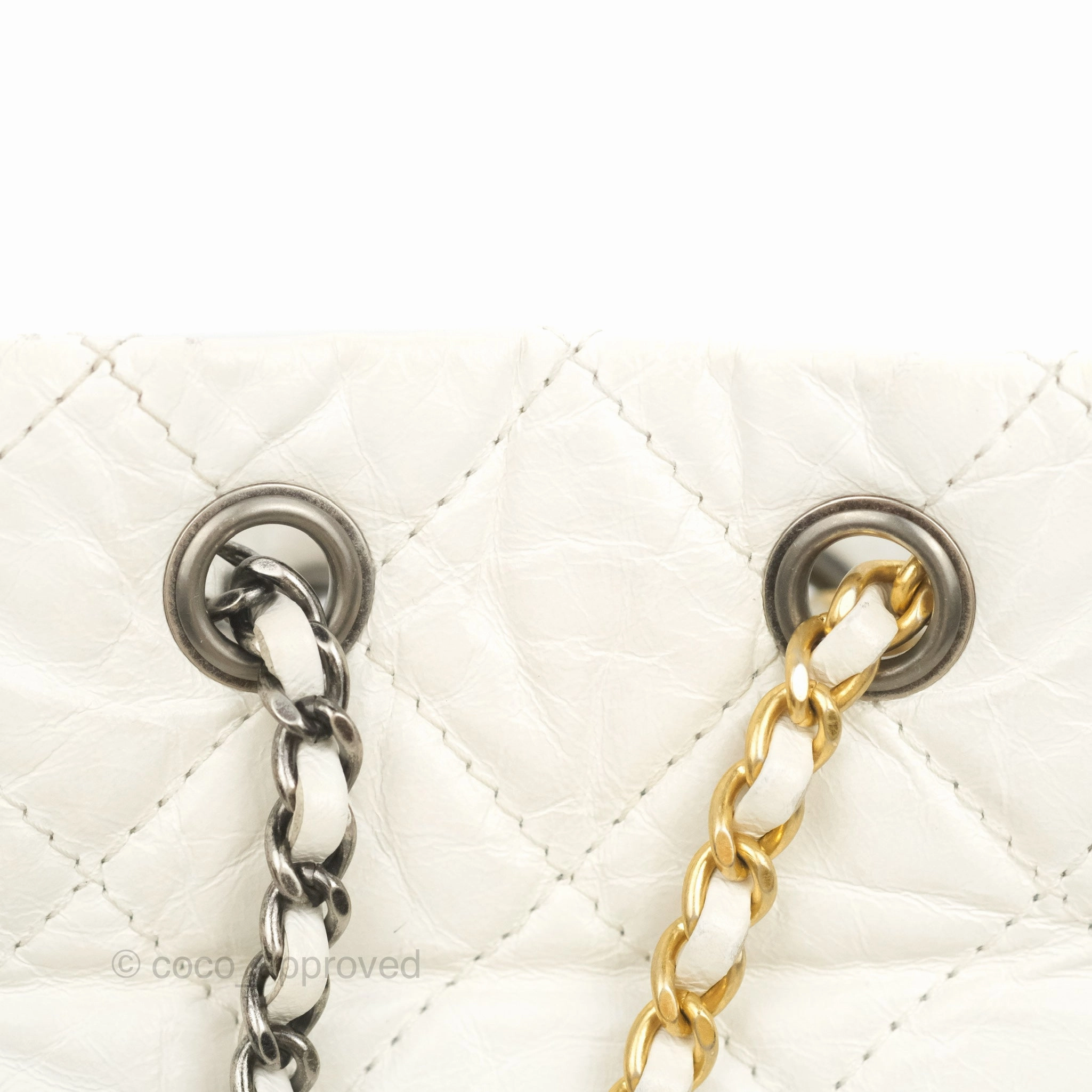 Chanel Small Gabrielle Backpack White Black Aged Calfskin
