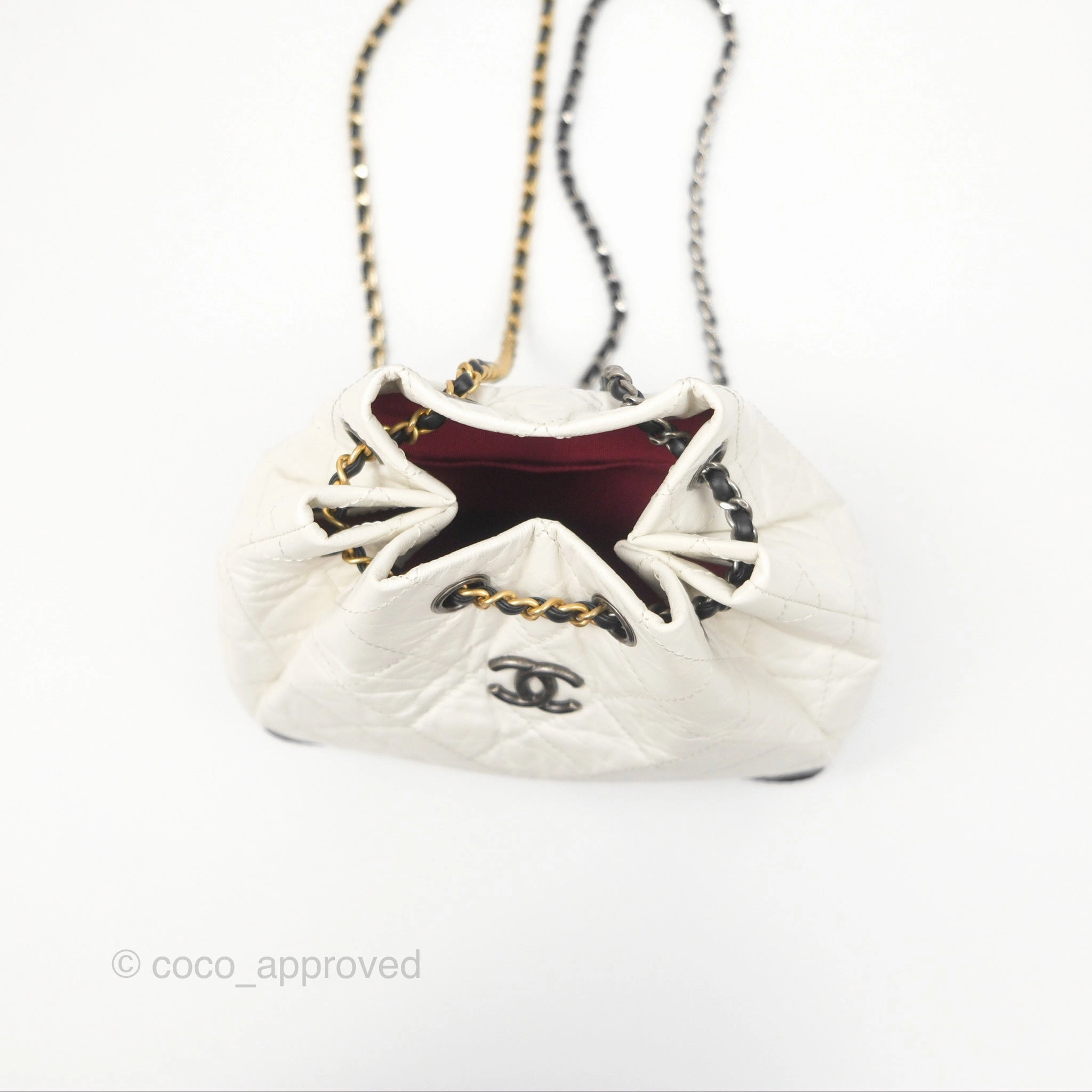 Chanel Small Gabrielle Backpack White Black Aged Calfskin