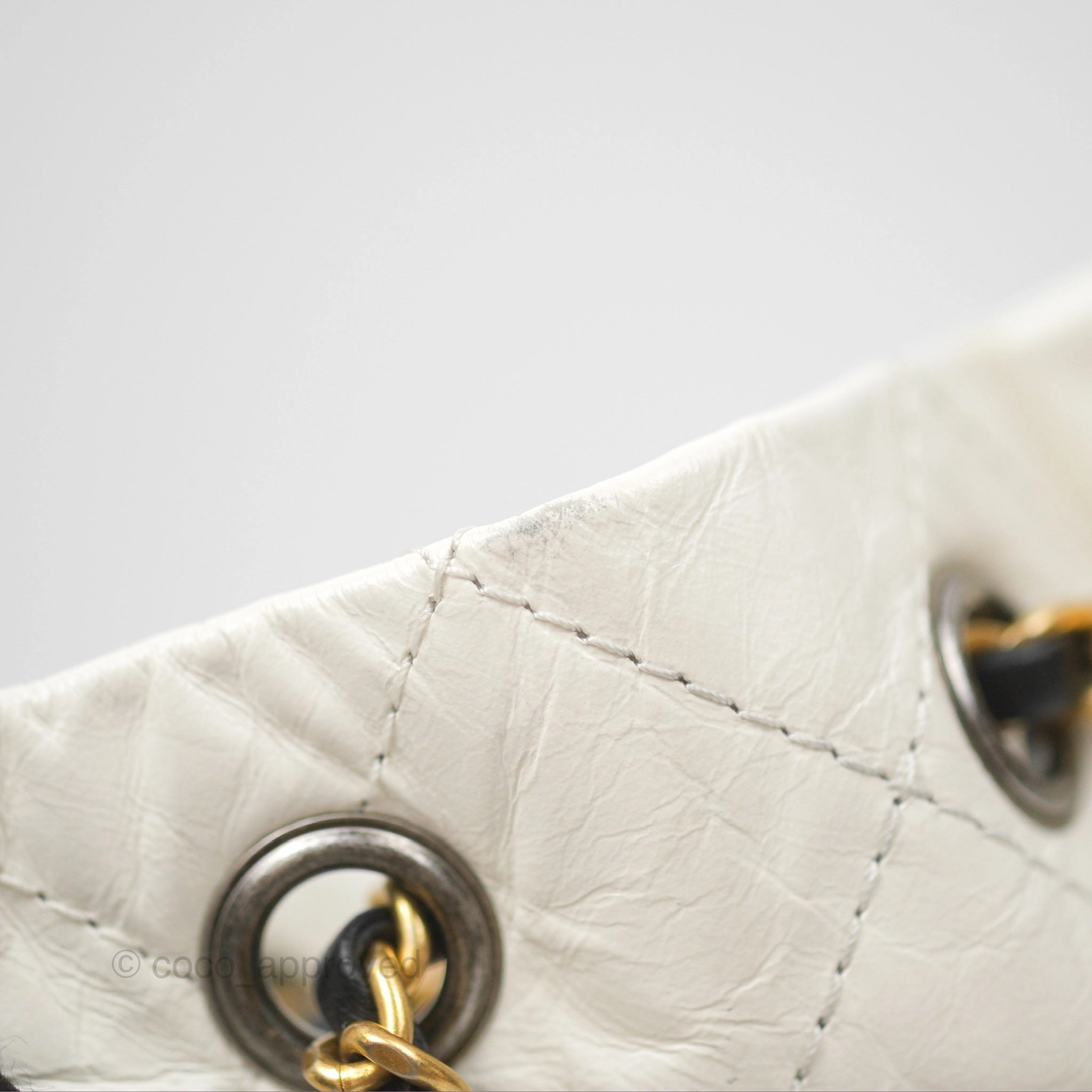 Chanel Small Gabrielle Backpack White Black Aged Calfskin