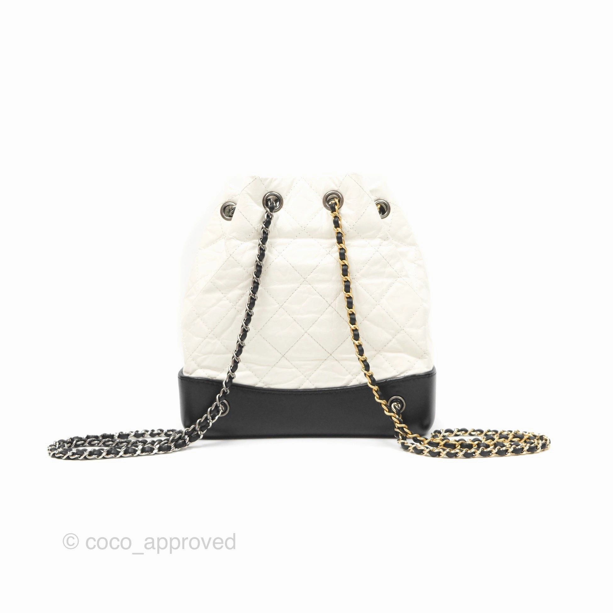Chanel Small Gabrielle Backpack White Black Aged Calfskin