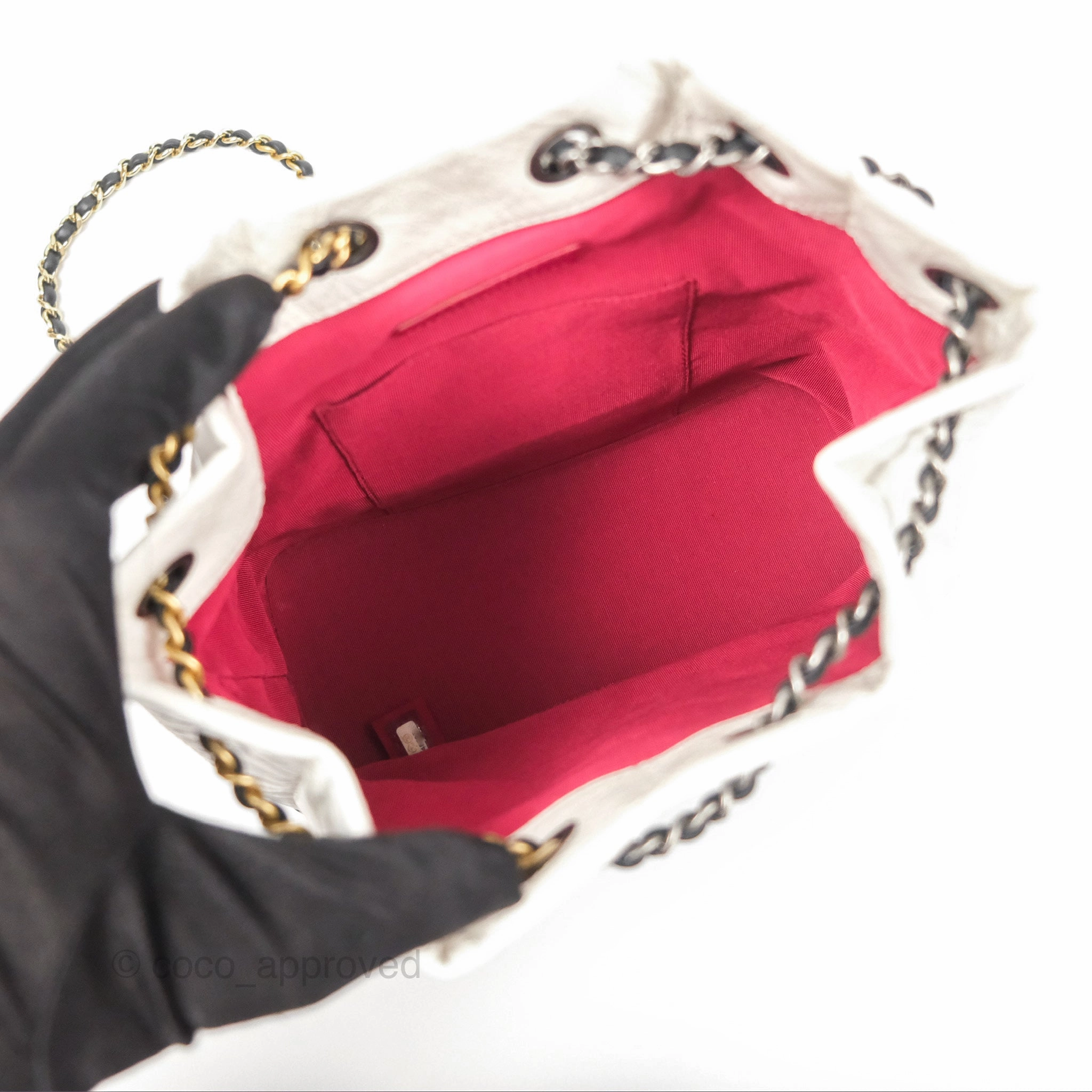 Chanel Small Gabrielle Backpack White Black Aged Calfskin