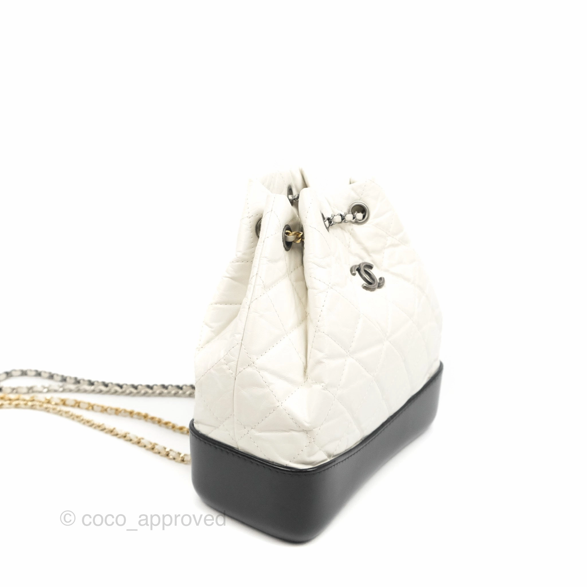 Chanel Small Gabrielle Backpack White Black Aged Calfskin